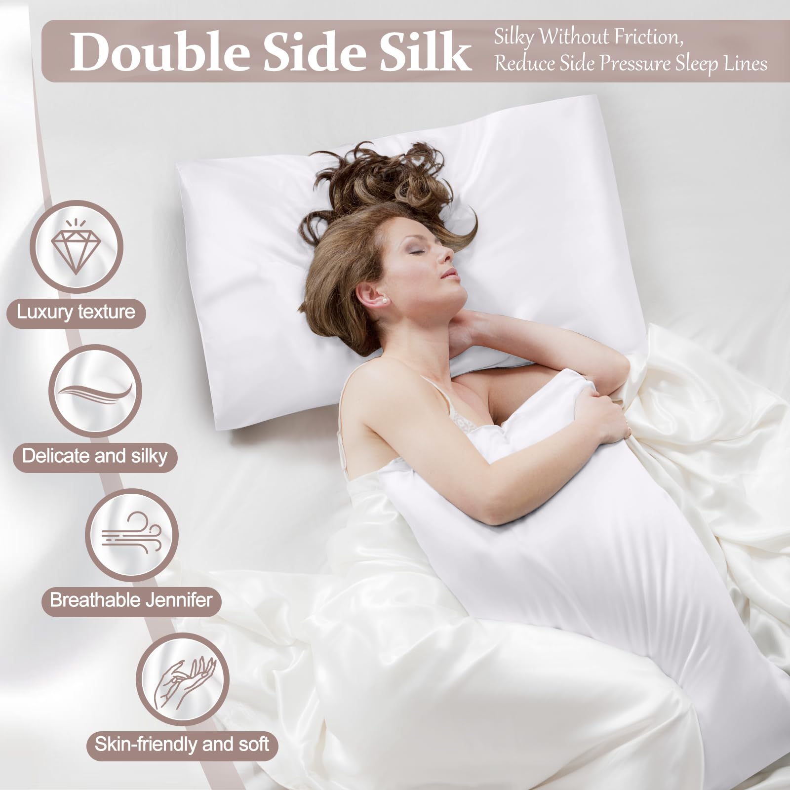 2 Pack 100% Pure Silk Pillowcase for Hair and Skin, Both Sides Mulberry Silk Pillowcases with Hidden Zipper, Cooling Pillowcase 19 Momme, 600 Thread Silk Pillow Cases Standard Size, Apricot