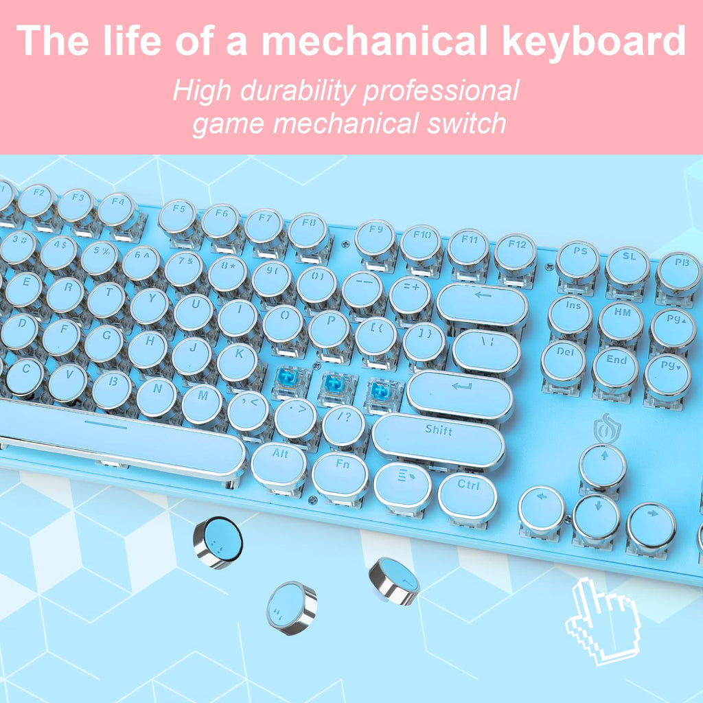 YSCP Typewriter Style Mechanical Gaming Keyboard RGB Backlit Wired with Blue Switch Retro Round Keycap 104 Keys Keyboard (R-Black)