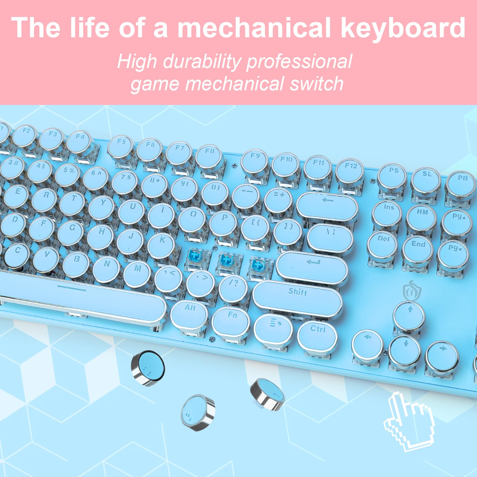 YSCP Typewriter Style Mechanical Gaming Keyboard RGB Backlit Wired with Blue Switch Retro Round Keycap 104 Keys Keyboard (R-Black)
