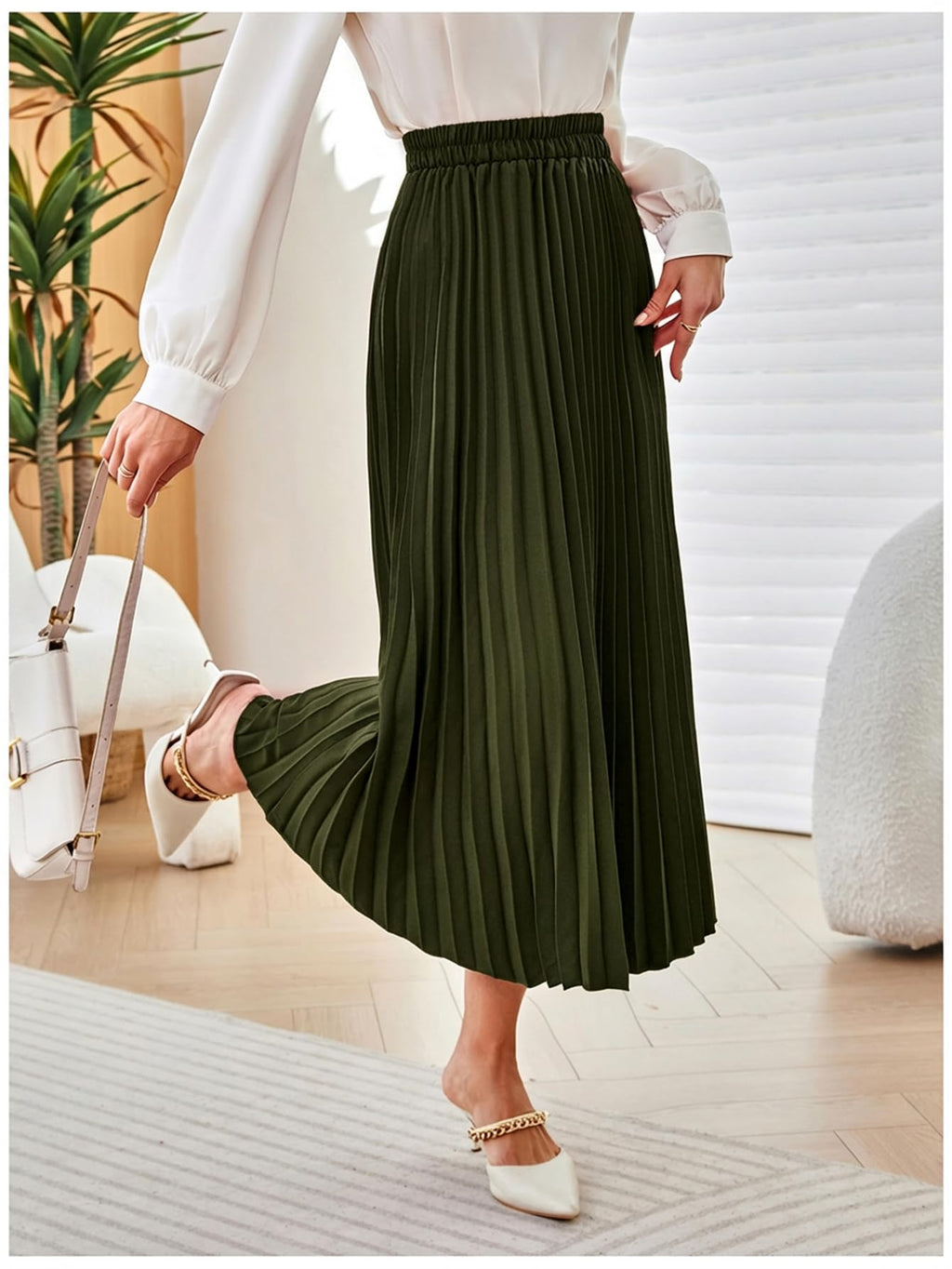 SweatyRocks Women's Casual Solid Longline Pleated Long Skirt