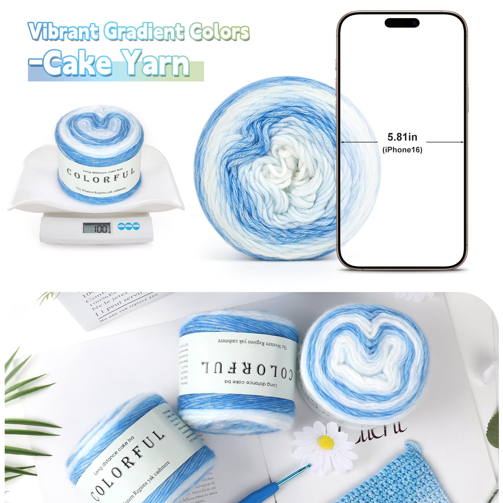 Katech Fairyland Yarn for Crocheting Knitting-Gradient Yarn Cake-4 Pack of 100g/3.52 oz-Soft DK Light Weight #3-60% Cotton 30% Acrylic 10% Wool-Perfect for Scarves, Shawls, Blankets and Garments(A)