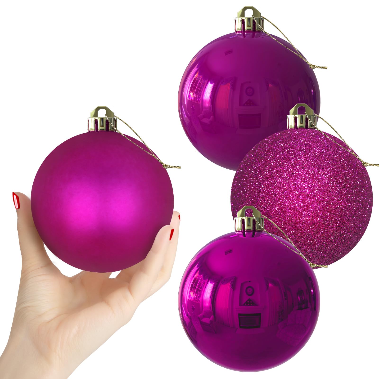 Bubblegun Pink 1.6" Small Christmas Balls Christmas Tree Decoration Ornaments Shatterproof Hanging Balls for Birthday Halloween Holiday Wedding Decorations Set of 12pcs