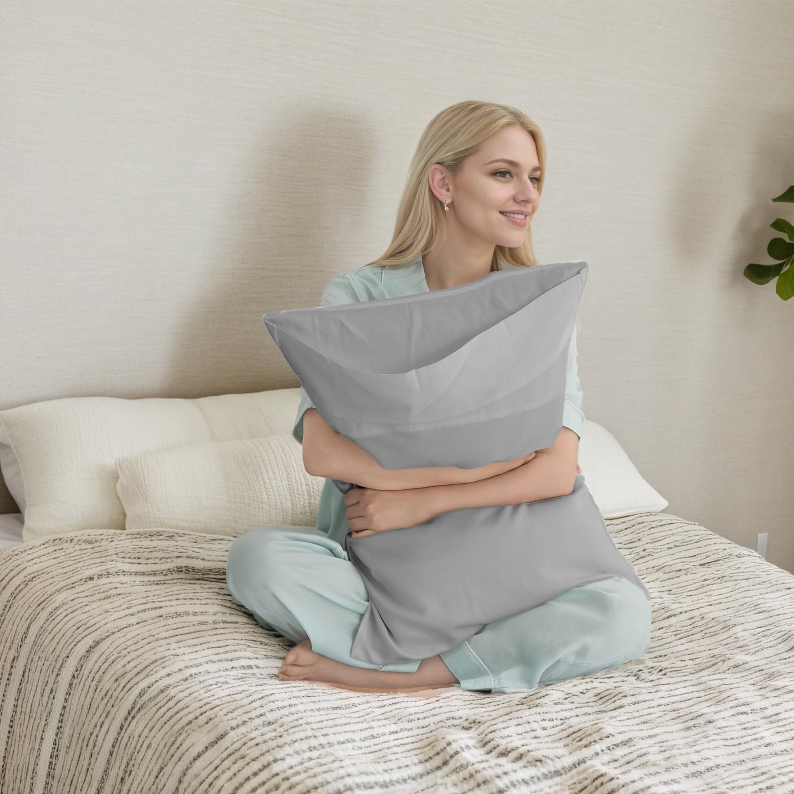 Pillow Cases Standard Size 2 Pack, Bamboo Rayon Cooling Pillowcases with Envelope Closure, Cool Breathable Pillow Case for Hot Sleepers & Night Sweats, 20x26 inches, Aqua Blue