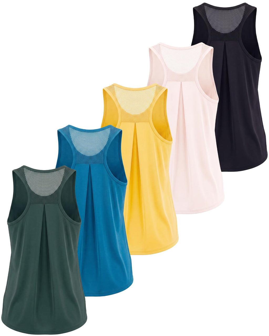 Real Essentials 5 Pack: Women's Racerback Athletic Tank Top Mesh Back Dry-Fit Sleeveless Shirt for Workout Running Gym (Plus)