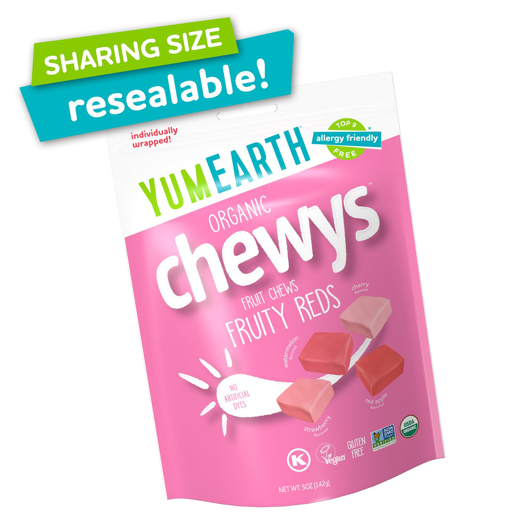YumEarth Organic Chewys Fruity Reds, 5oz Non GMO, Gluten Free, Vegan, Dye Free Candy - Allergen Friendly