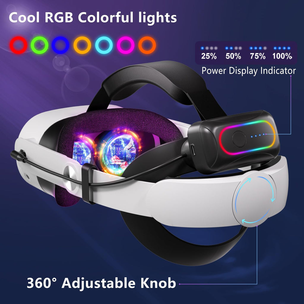 10000mAh Battery Head Strap for Meta Quest 3/3S - Elite Strap with Battery Pack Accessories Fast Charger to Extend Quest 3/3S 2-4H Playtime - VR Stocking Stuffers for Men - Mens Stocking Stuffers