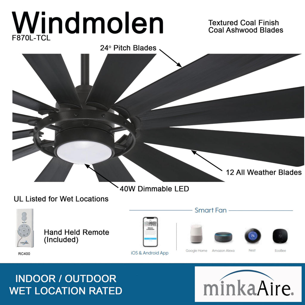 Minka-Aire F870L-ORB 65" Windmolen Outdoor Smart Ceiling Fan with LED Light and Remote Control, Oil Rubbed Bronze