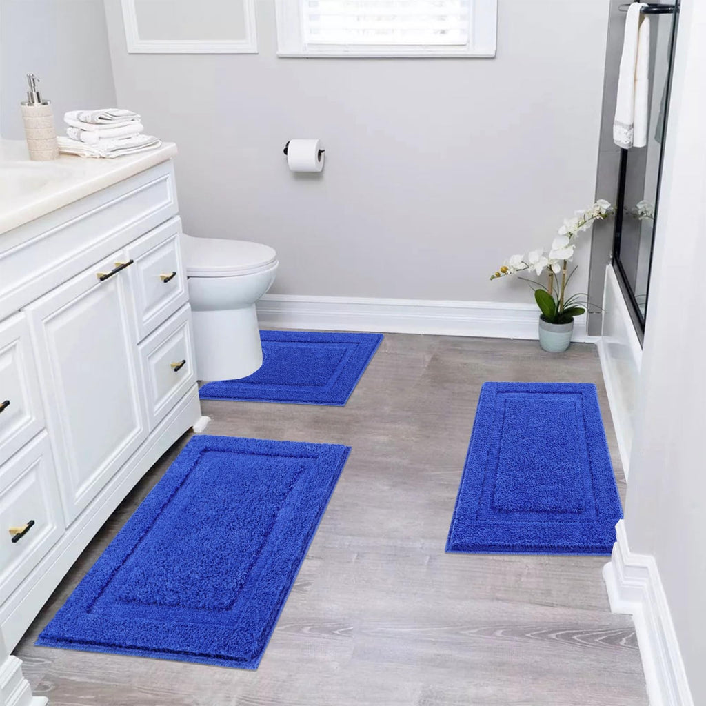 SHACOS Black Bathroom Rugs Sets 3 Piece, 16"x24" + 20"x32" Non Slip Bath Mat and 20"x24" Toilet Rugs U Shaped Washable, Soft Fluffy Water Absorbent Bath Rugs for Bathroom