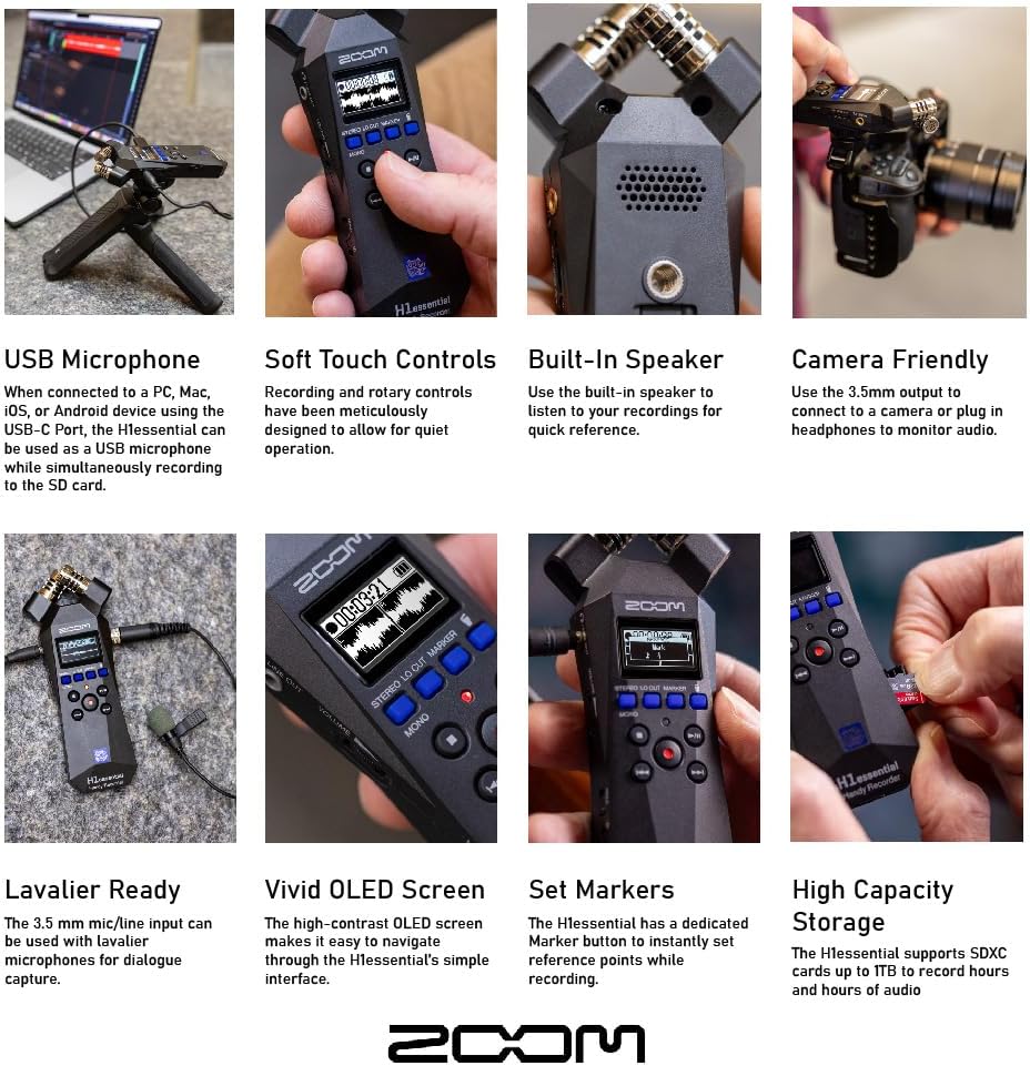 Zoom H1essential Handy Recorder Bundle with Professional Lavalier Condenser Microphone, 32GB microSDHC Card, Furry Microphone Windscreen, 4 AAA Alkaline Batteries, and More!
