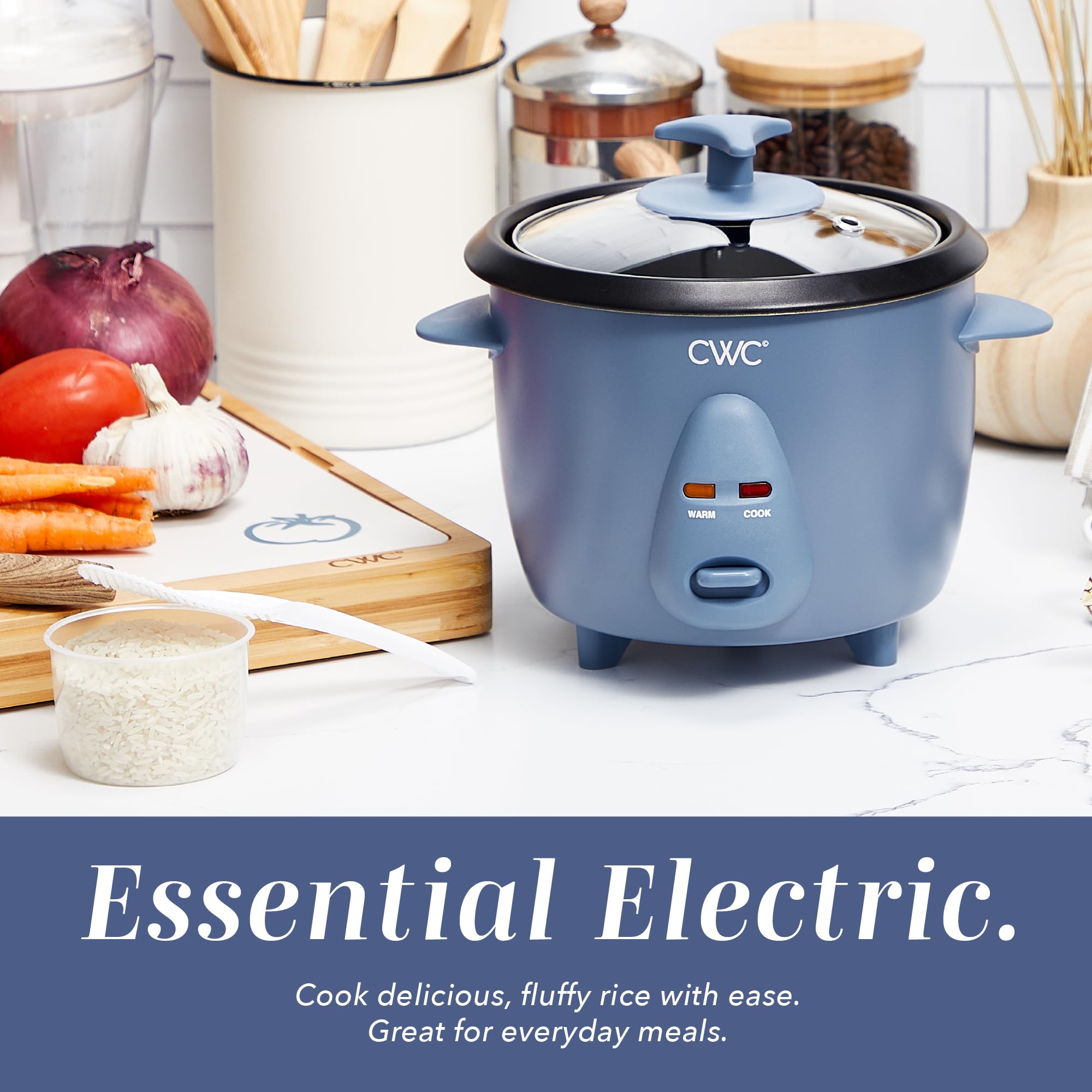 COOK WITH COLOR 6 Cup Rice Cooker 300W - Effortless Cooking and Perfectly, Cooks 3 Cups of Raw Rice for 6 Cups of Cooked Rice, Floral Blue