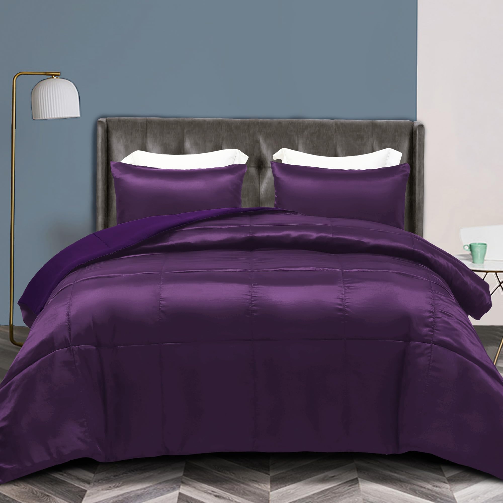 Whale Flotilla 2-Piece Reversible Silky Soft Twin Size Comforter Bedding Set, Luxurious Satin Comforters with Satin Pillowcase, Lightweight Duvet for All Seasons, Black