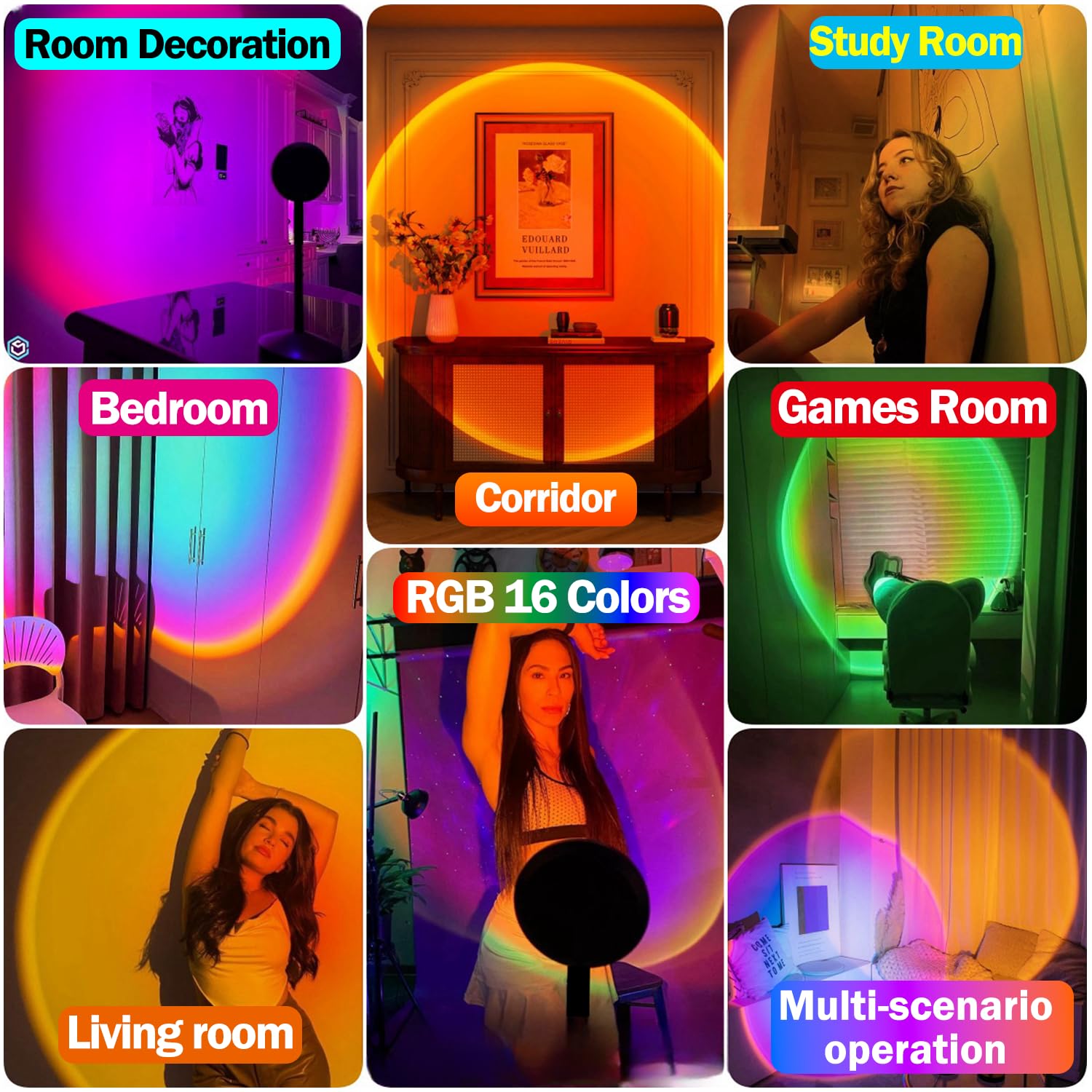 JIMEI Sunset Lamp Led Lights for Bedroom Aesthetic Room Decor Night Light Living Room Sun Sunlight Projector Christmas Decorations Gifts Party Orange