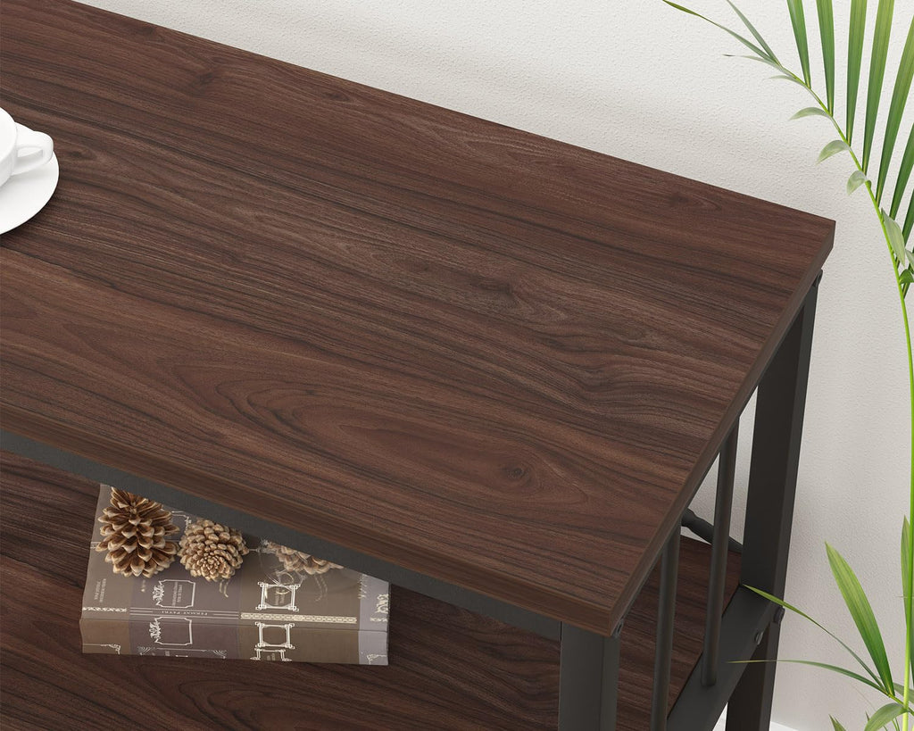 LVB Black Console Table, Modern Entryway Table for Hallway Living Room, Industrial Sofa Table Behind Couch, Farmhouse Wooden Metal Entry Table for Foyer with 3-Tier Storage Shelves, Black Oak, 55 Inch