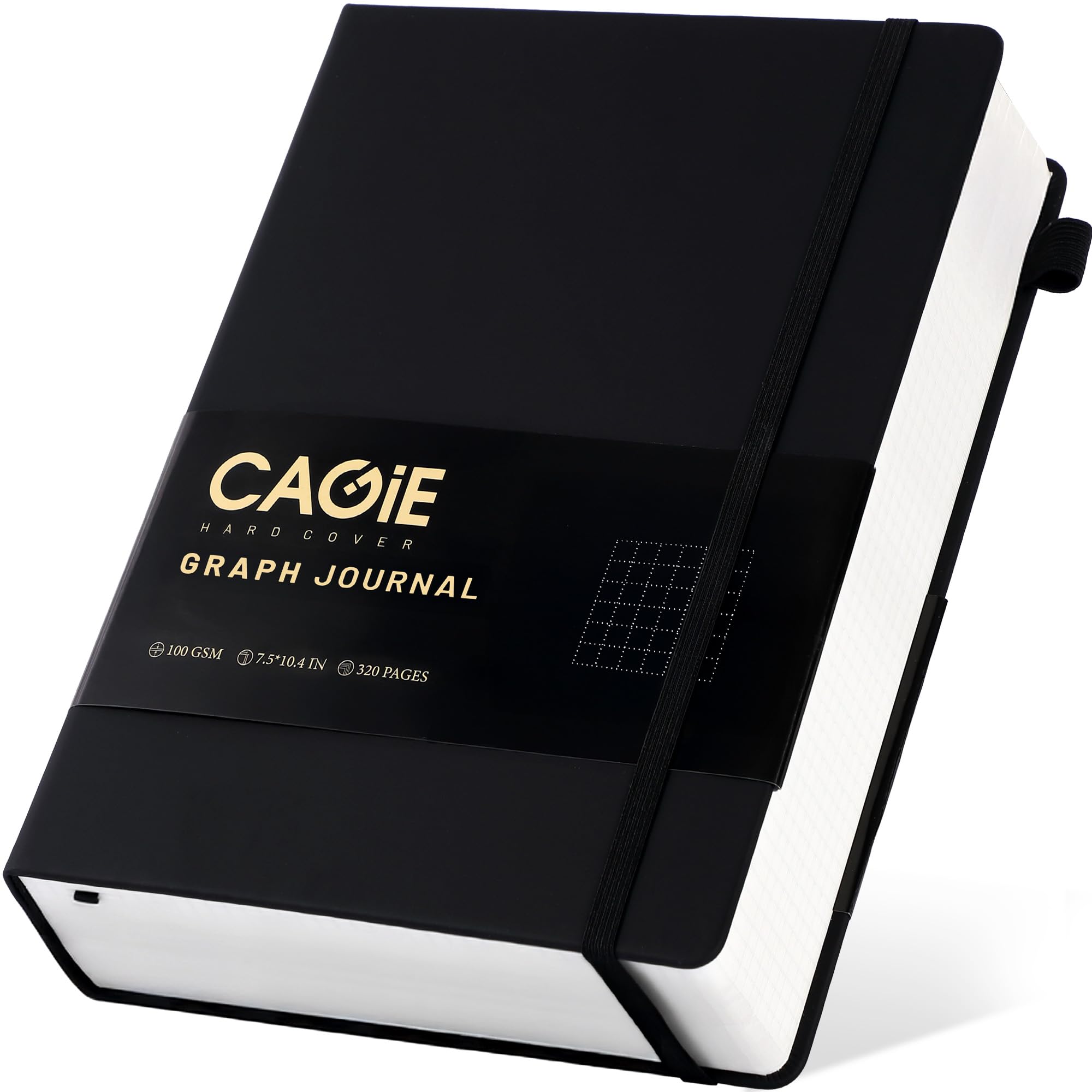 CAGIE Bullet Dotted Journal Notebook 320 Pages 100 GSM Paper Hardcover A5 Dot Grid Notebook Leather Journals for Writing Women Men Work Journaling, Black