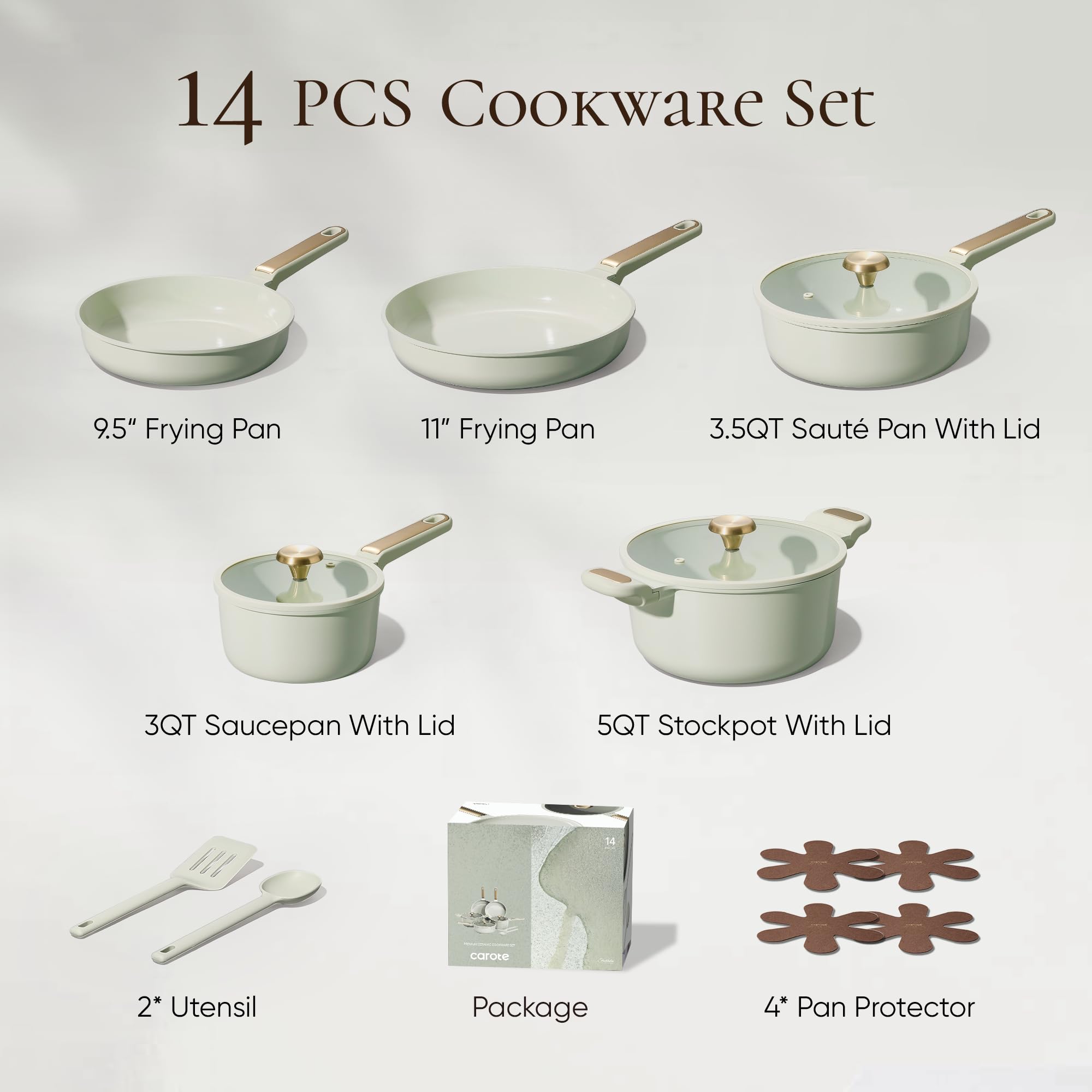 CAROTE 14Pcs Pots and Pans Set Non Stick, Cookware Sets Induction Cookware Granite Cooking Set with Frying Pans, Saucepans, Saute Pan, Extra Large Casserole