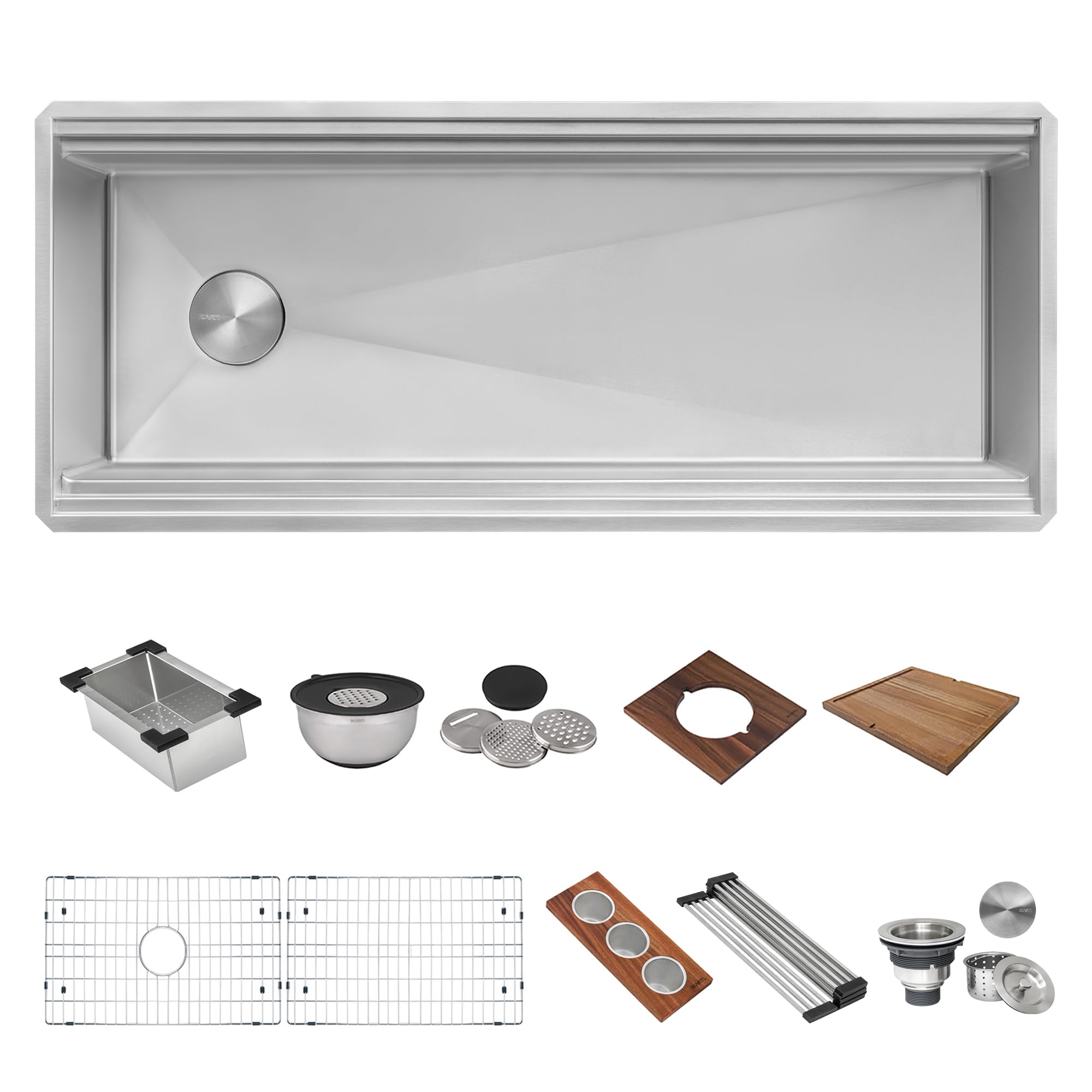 Ruvati 33-inch Workstation Kitchen Sink - Dual Tier Double Bowl Kitchen Sink - Low Divide Undermount Sinks - 16 Gauge Stainless Steel Kitchens Sinks - RVH8255