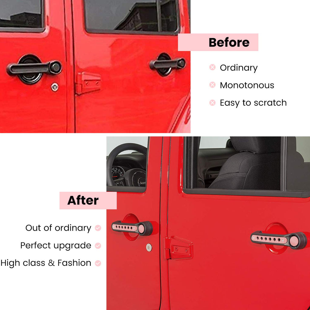 E-cowlboy Grab Handle Inserts Cover+Push Button Knobs Cover Trim for Jeep Wrangler JK JKU Sahara Rubicon Unlimited 2007-2018 Exterior Door Handle Decoration Accessories Aluminum (Black)