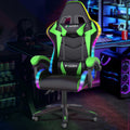 Bigzzia Gaming Chair with RGB LED Lights for Kids & Adults, High Back Ergonomic Computer Gamer Chair with Headrest and Lumbar Support, Racing Style Reclining Game Chair(Black)