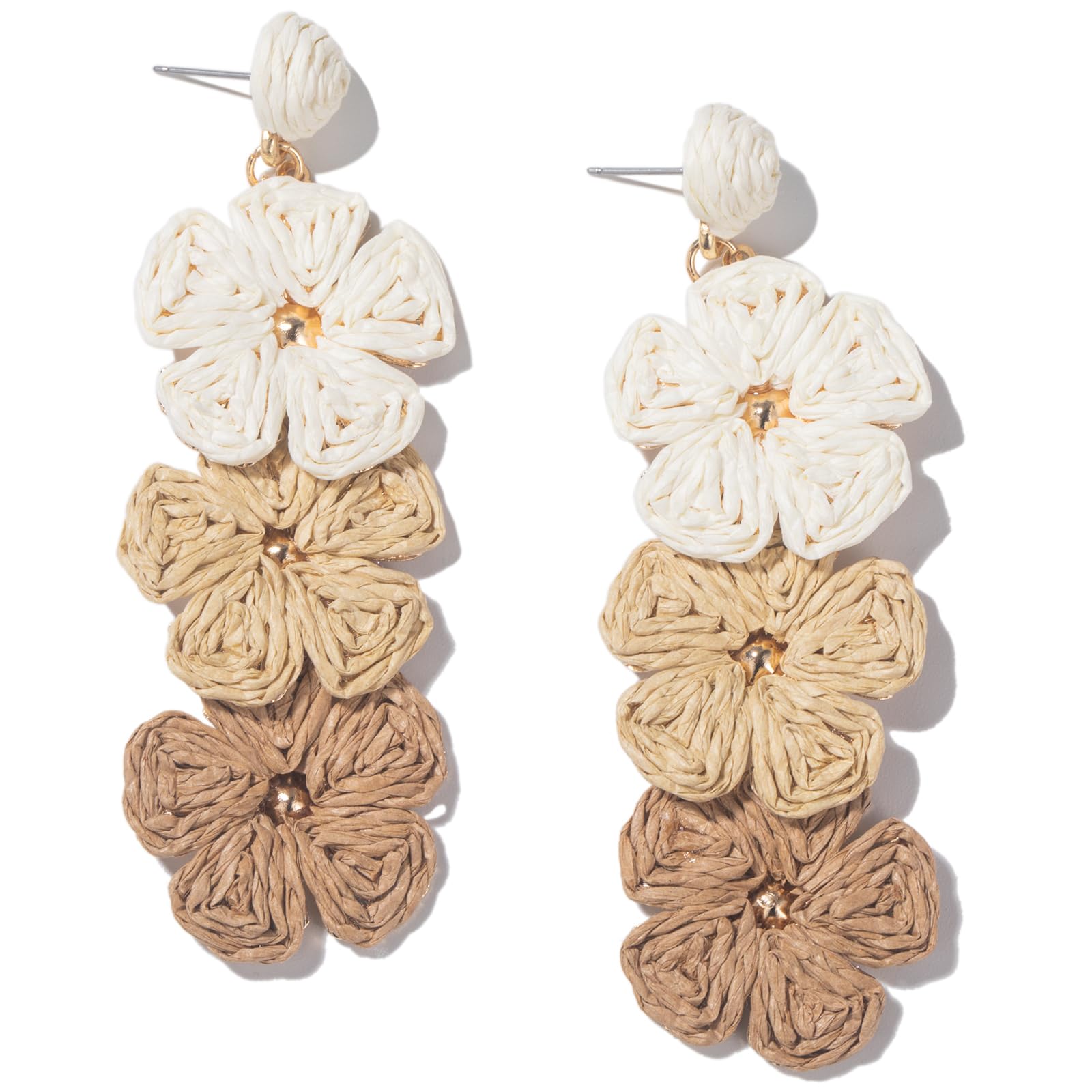 Boho Flower Earrings Statement Raffia Dangle Earrings Cute Floral Jewelry Trendy Summer Beach Vacation Outfits for Women