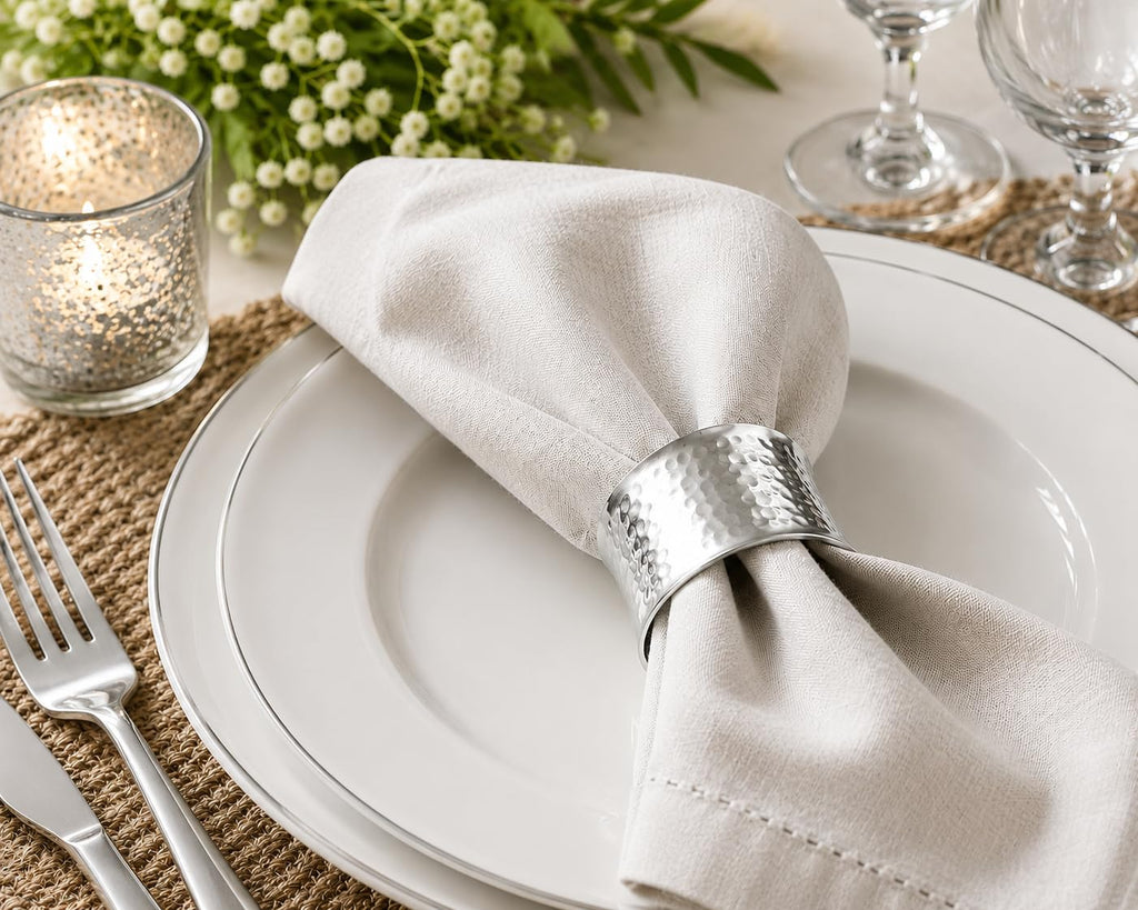 ITOS365 Handmade Round Hammered Antique Napkin Rings Holder for Dinning Table Parties Everyday, Set of 12