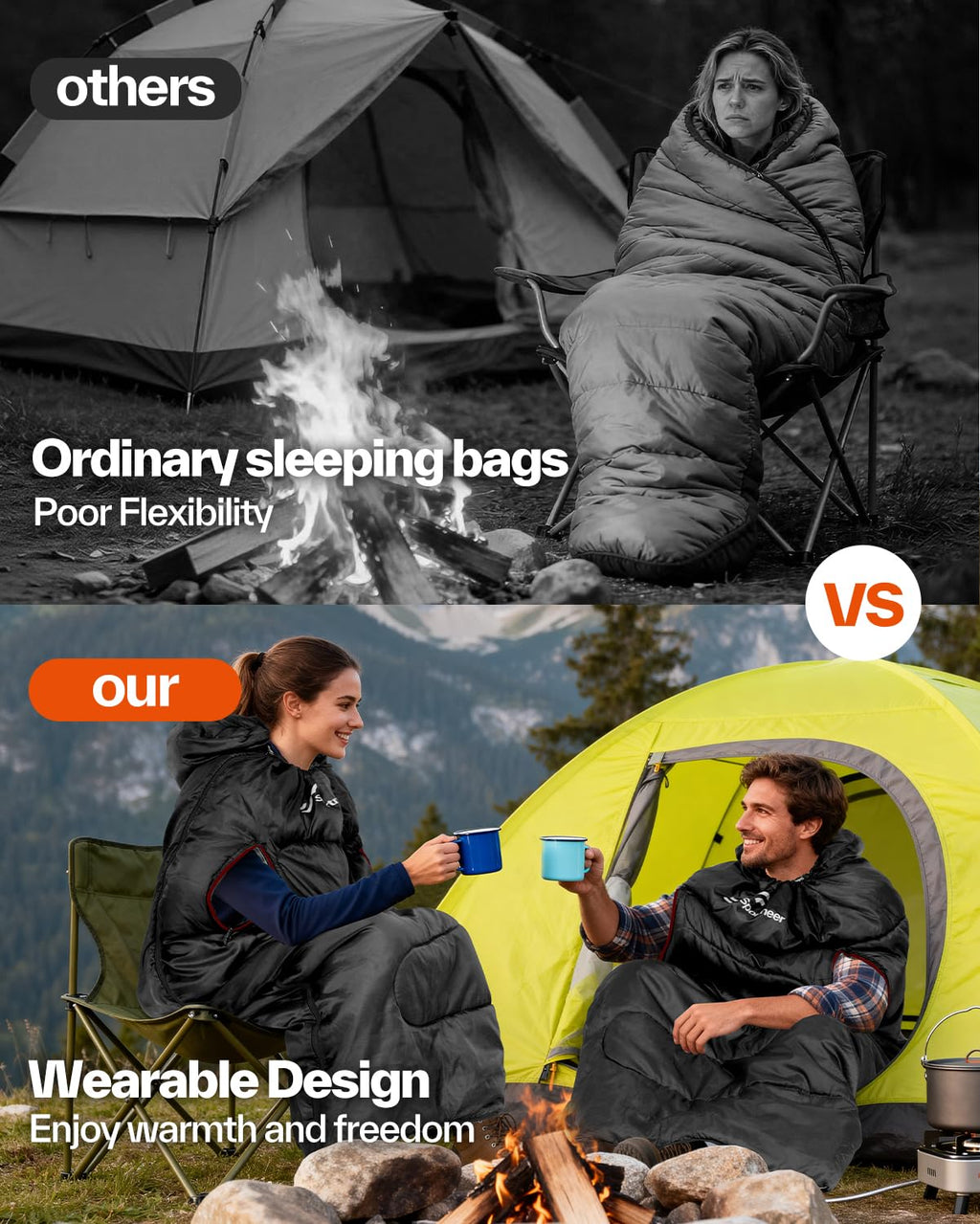 Sportneer Wearable Sleeping Bag for Adults & Kids – Walkable with Arm Zippers, Warm Weather & Cold Waterproof, Compact for Camping, Stadiums, Travel, Backpacking & Car Use