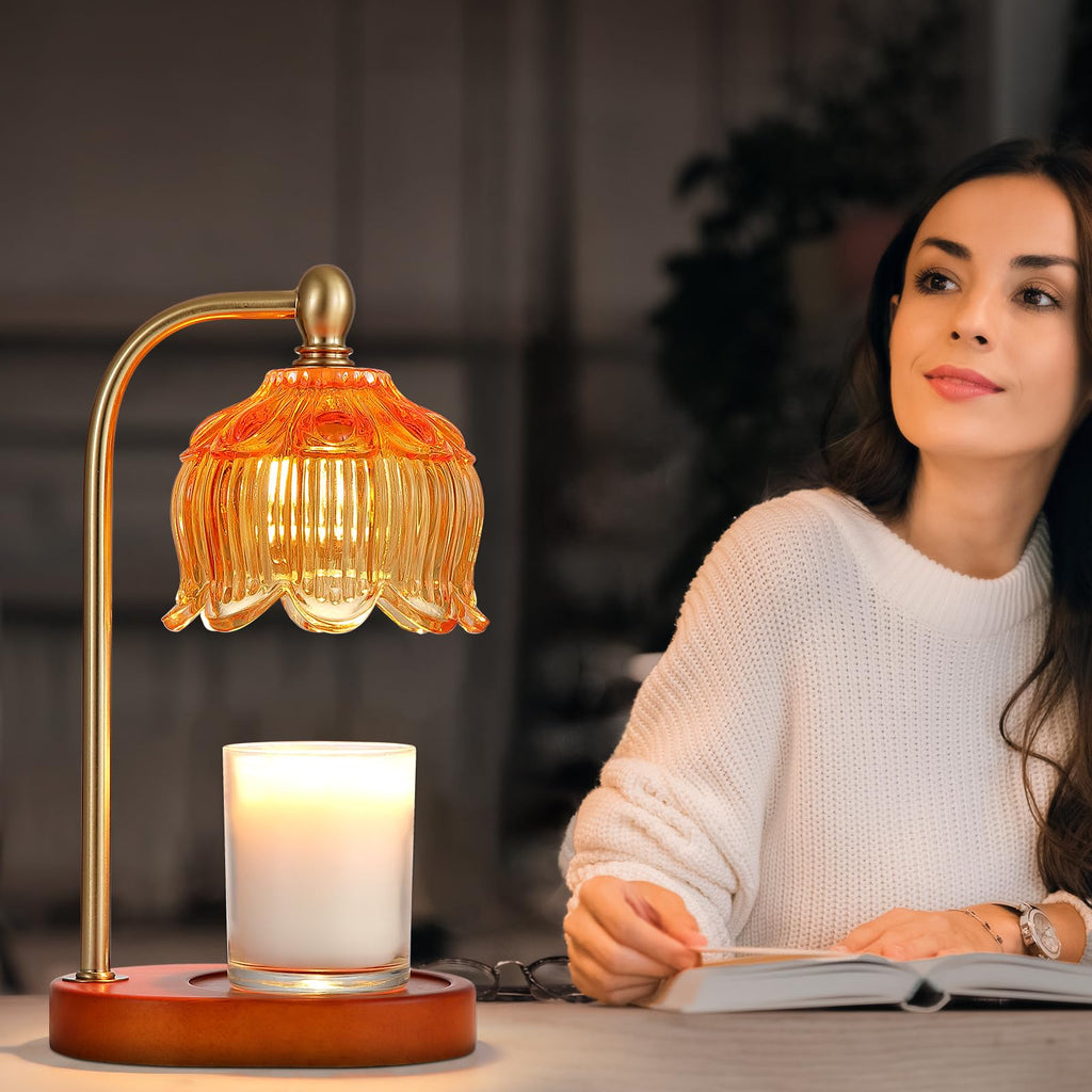 MEIXISUE Candle Warmer Lamp with Timer and Dimmer,Electric Amber Light Gifts for Women Melt Wax Warmer Lamp with 2 Bulbs for Candle Jars House Warming New Home Decor