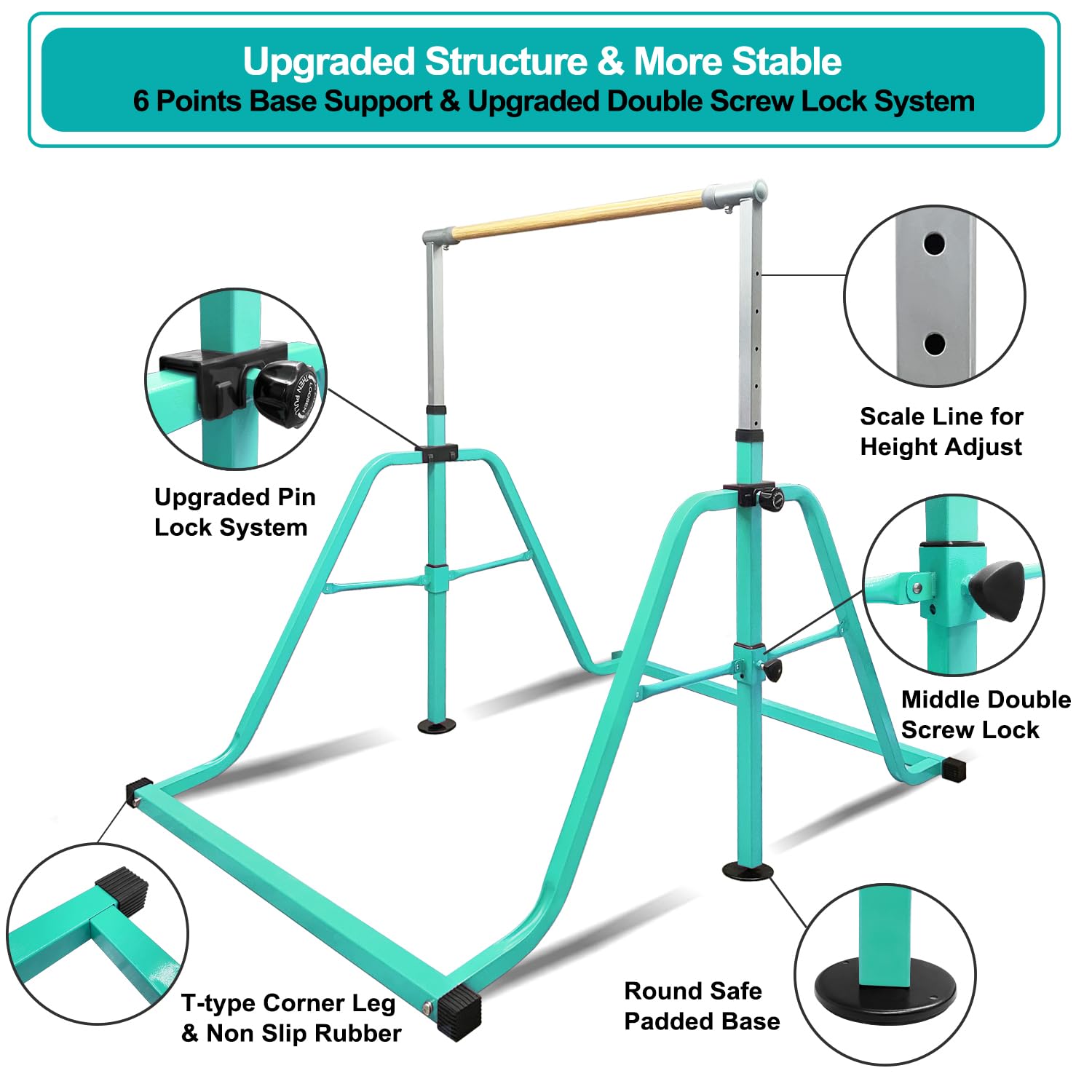 Foldable & Moveable Gymnastics Horizontal Bar with Rings,3’to 5’Adjustable Height Expandable Junior Kip Bar for Home,Indoor Gym Equipment for Kids
