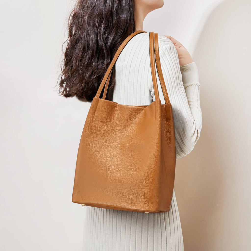 Kattee Women Soft Genuine Leather Totes Shoulder Bag Purses and Handbags with Top Magnetic Snap Closure