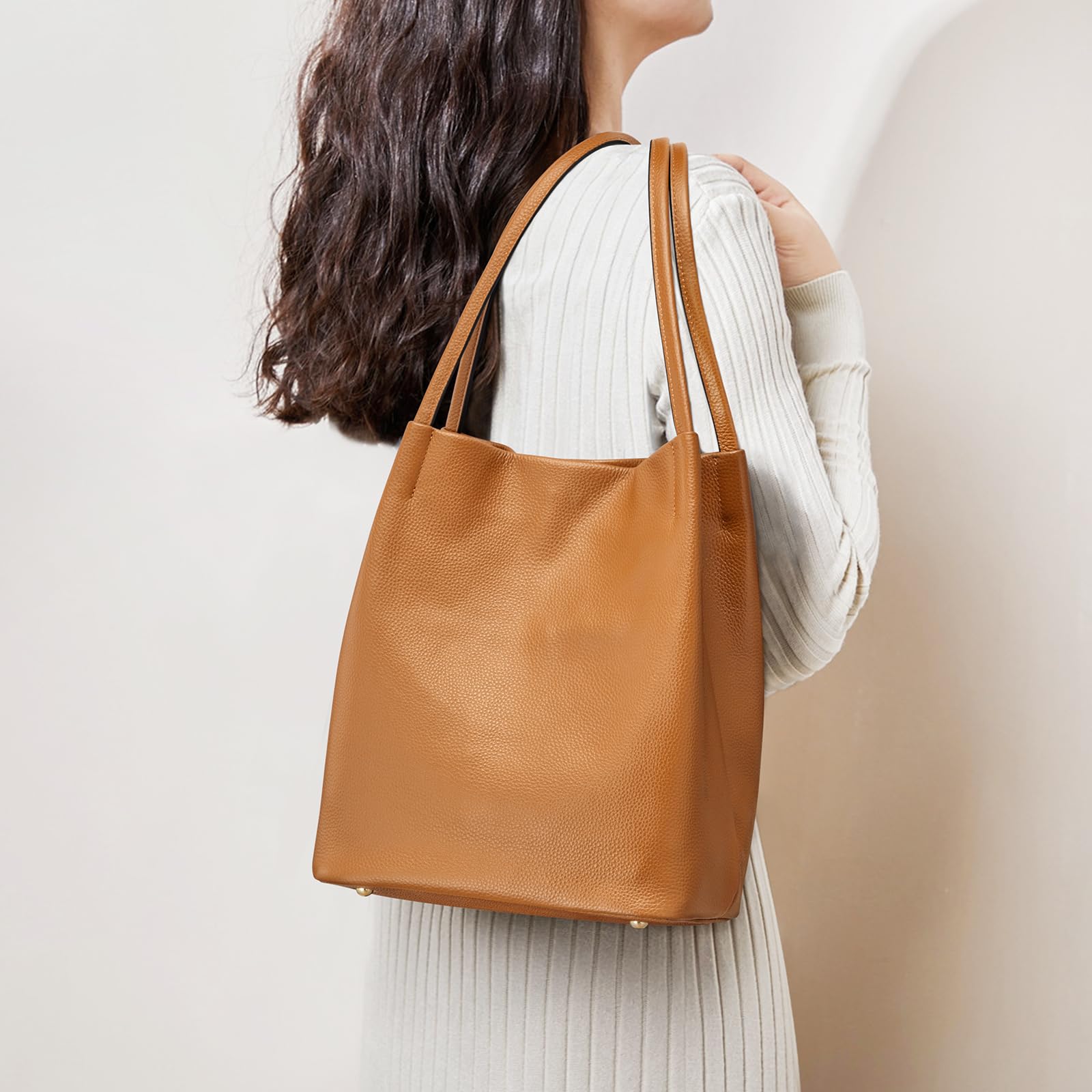 Kattee Women Soft Genuine Leather Totes Shoulder Bag Purses and Handbags with Top Magnetic Snap Closure