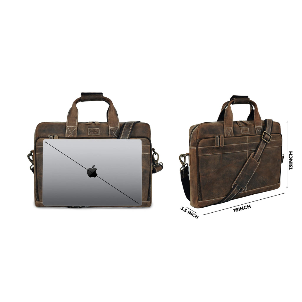LEATHER VILLAGE 16" Leather Laptop Messenger Briefcase Bag for Men-Leather Satchel for Travel and Office Shoulder Bag-Black