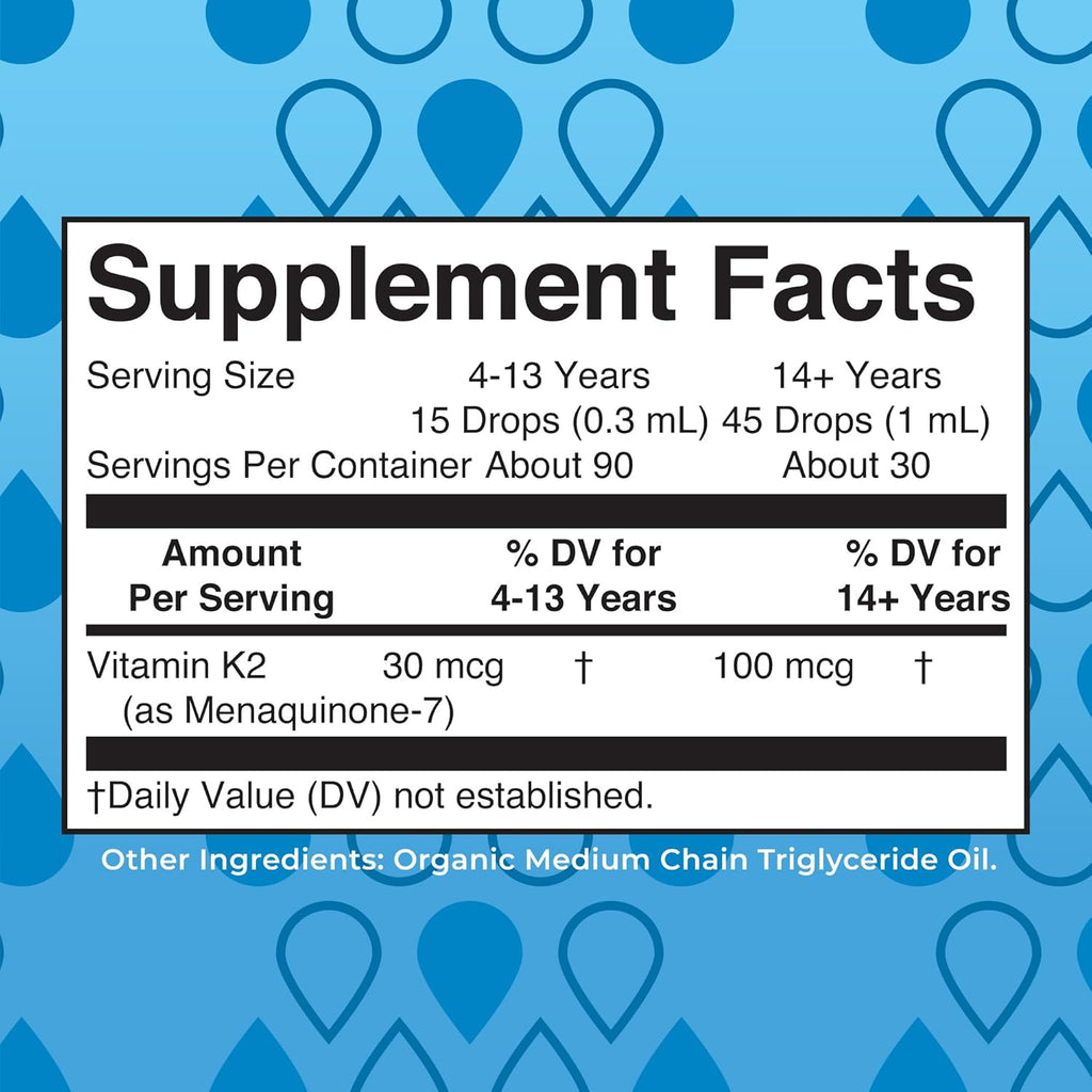 MARYRUTH'S USDA Organic Vitamin K2 MK7 Liquid Drops for Adults & Kids | Sourced from Natto | Menaquinone- 7 | Vegan K2 Vitamin for Bone Health & Calcium Absorption | 1oz | Up to 90 Servings