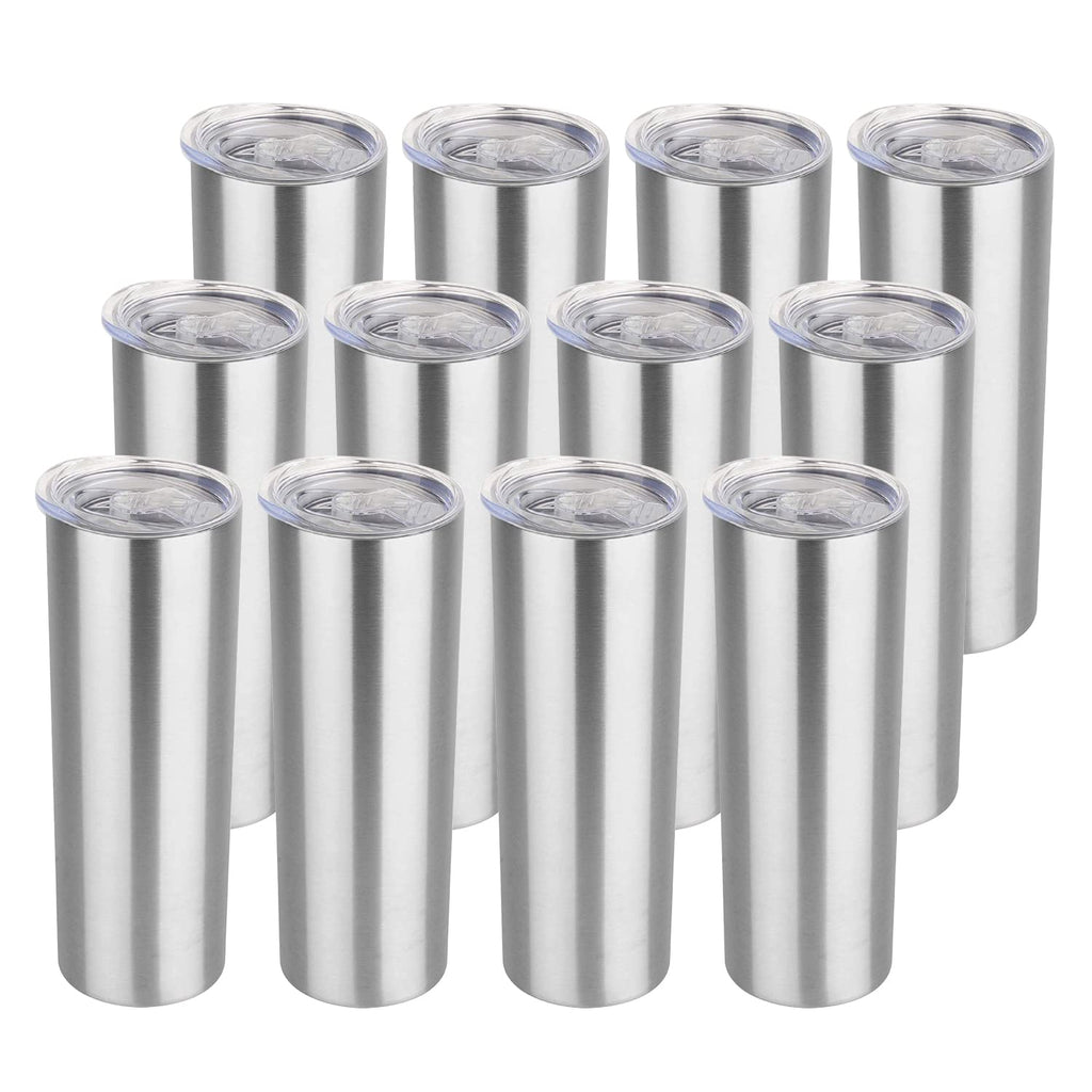 HASLE OUTFITTERS 20 oz Skinny Tumblers Bulk Set, Stainless Steel Insulated Slim Tumblers with Lids, Reusable Double Wall Travel Coffee Mugs, Durable Powder Coated Travel Water Cups(Army Green, 12)