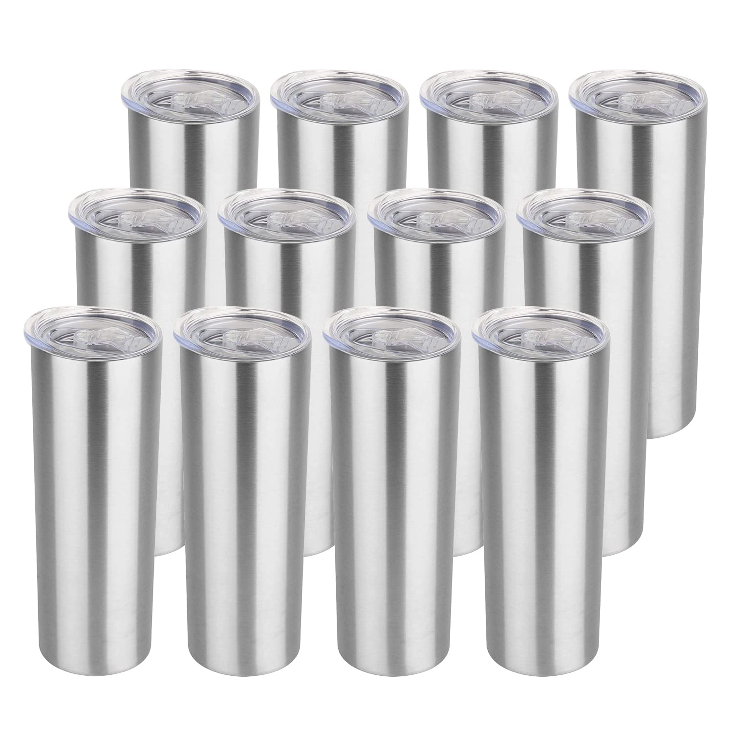 HASLE OUTFITTERS 20 oz Skinny Tumblers Bulk Set, Stainless Steel Insulated Slim Tumblers with Lids, Reusable Double Wall Travel Coffee Mugs, Durable Powder Coated Travel Water Cups(Army Green, 12)