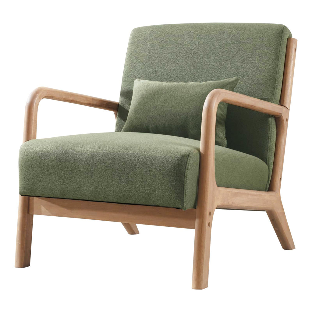 ANJ Mid Century Modern Accent Chair, Comfy Fabric Living Room Chairs with Solid Wood Frame, Lounge Reading Armchair, Easy Assembly, Beige