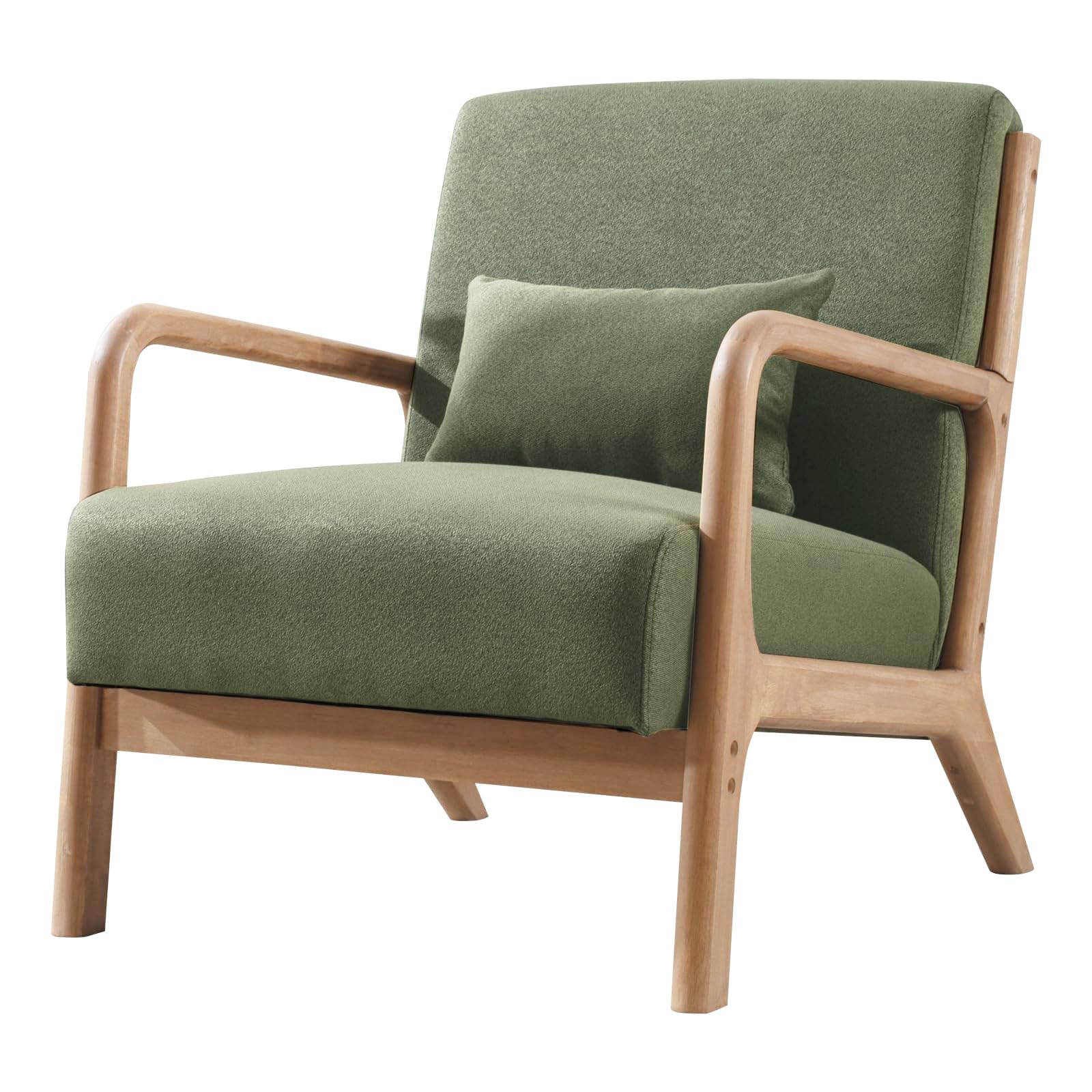 ANJ Mid Century Modern Accent Chair, Comfy Fabric Living Room Chairs with Solid Wood Frame, Lounge Reading Armchair, Easy Assembly, Beige