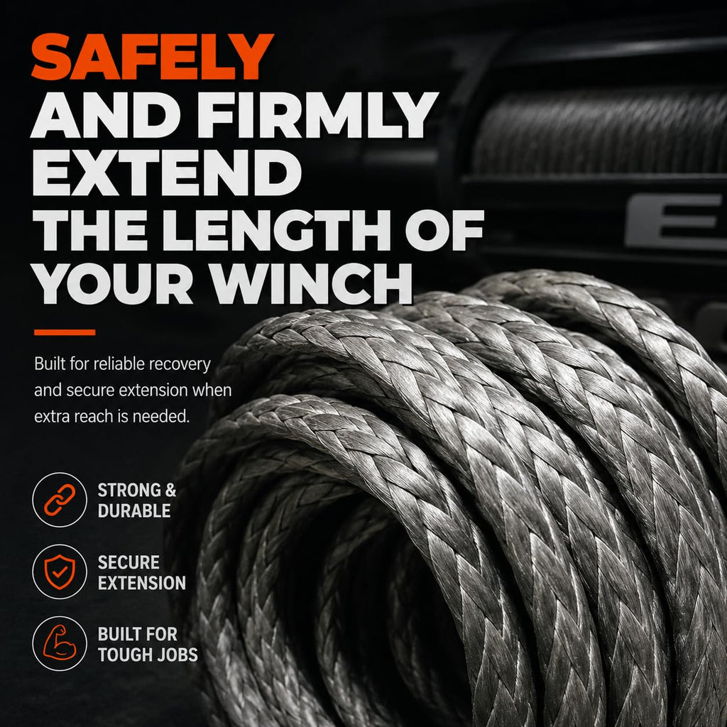Ucreative 3/8 Inch x 50 Feet Synthetic Winch Extension Rope 26,500 Lbs for Off Road Vehicle Gray