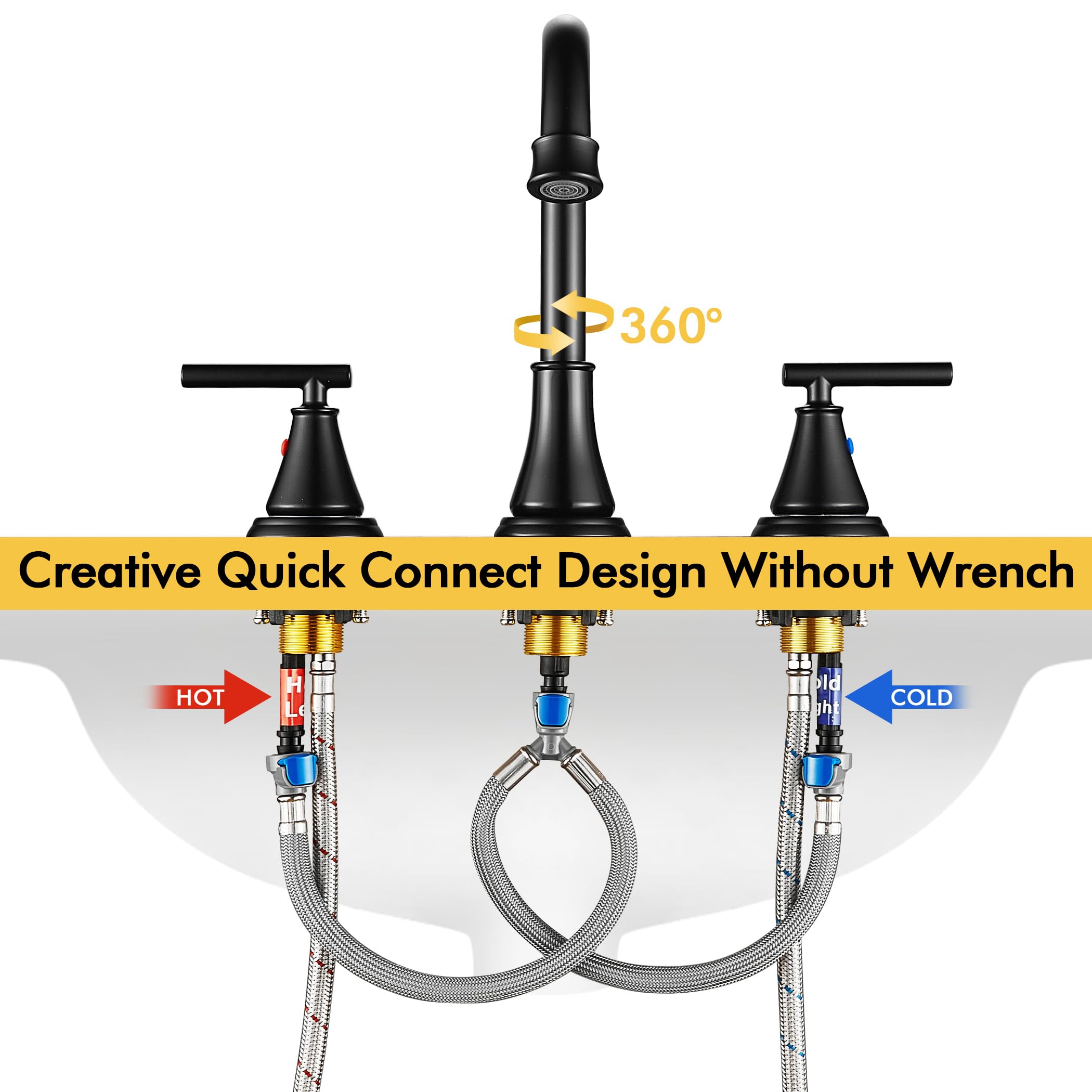 Fransiton Widespread Bathroom Sink Faucet 3 Hole, Brushed Gold Bathroom Faucet with Metal Pop-Up Drain, 2 Handle for 6-16" RV Vanity Sink