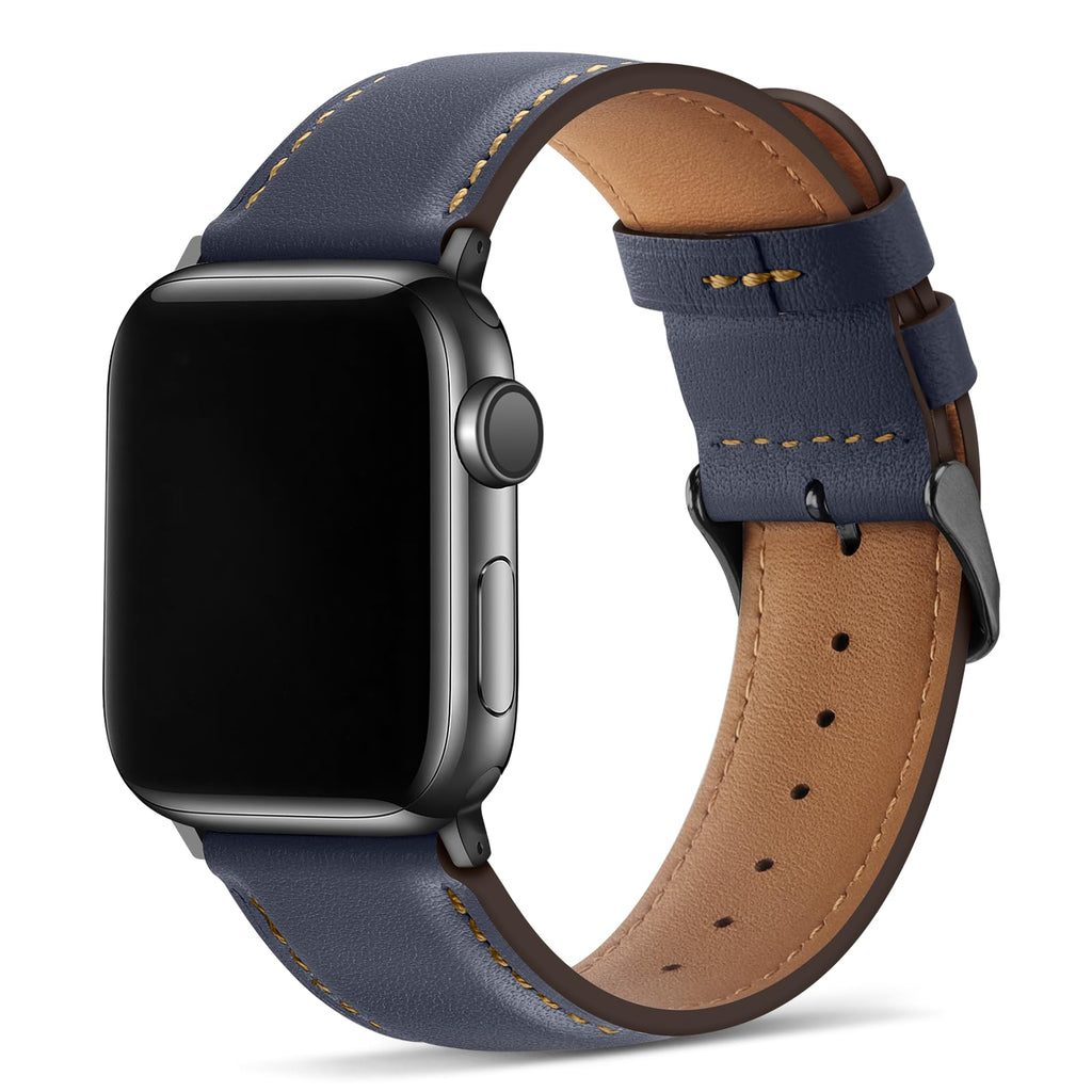 Tasikar Bands Compatible with Apple Watch Band 42mm (Series11/10) 41mm 40mm 38mm Men Genuine Leather Replacement Bands Compatible with Apple Watch SE Series 11 10 9 8 7 6 5 4 3, Black