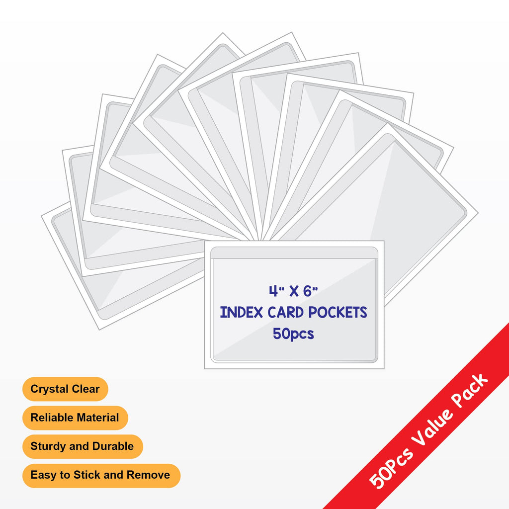 IMAGAME Clear Adhesive Business Card Pocket swith Side Open for Loading, 50 Pack, Plastic Labels Holders for Storage Bins and Library Card, Ideal for Organizing and Protecting Your Business Cards