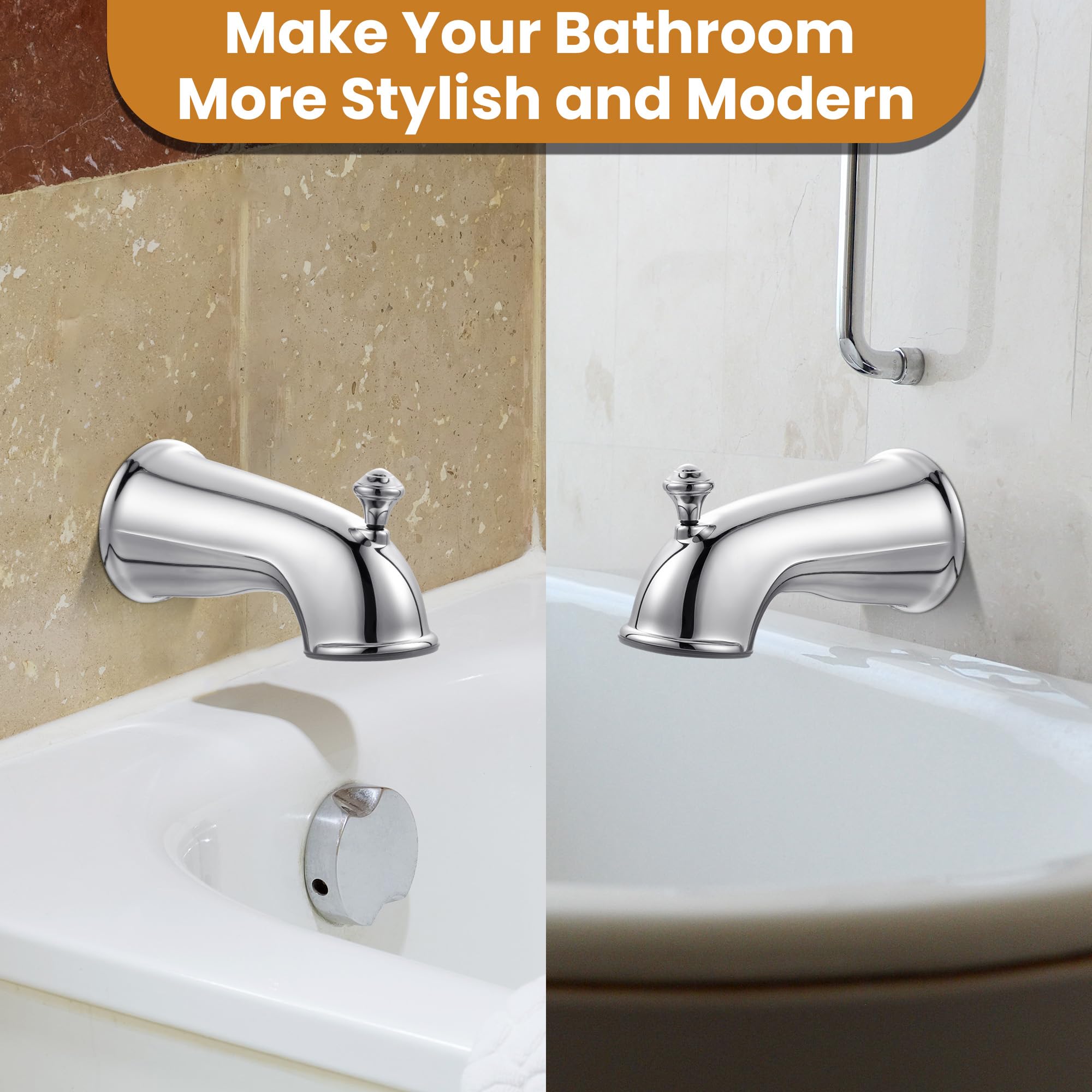 Dreyoo Tub Spout (Universal Fits 1/2" Copper Pipe, 1/2" IPS and 3/4" IPS), Bathroom Bathtub Faucet with Adapters and Hex Wrench(Brushed Nickel,Simple)