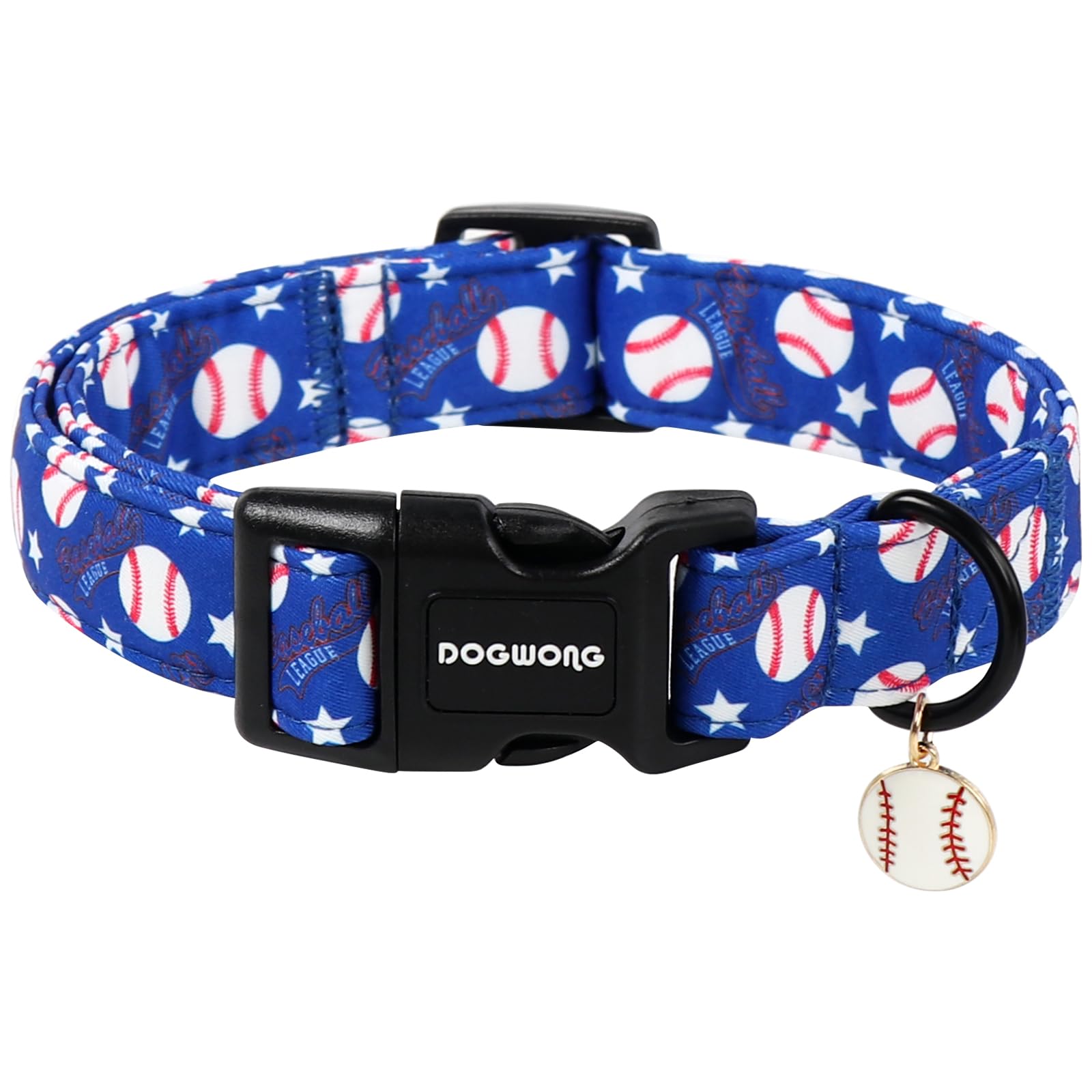 DOGWONG Cotton Dog Collar, Blue Plaid Heavy-Duty Dog Collar Durable Soft Boy Dog Collar Cute Wedding Puppy Necklace for Small Medium Large Dog
