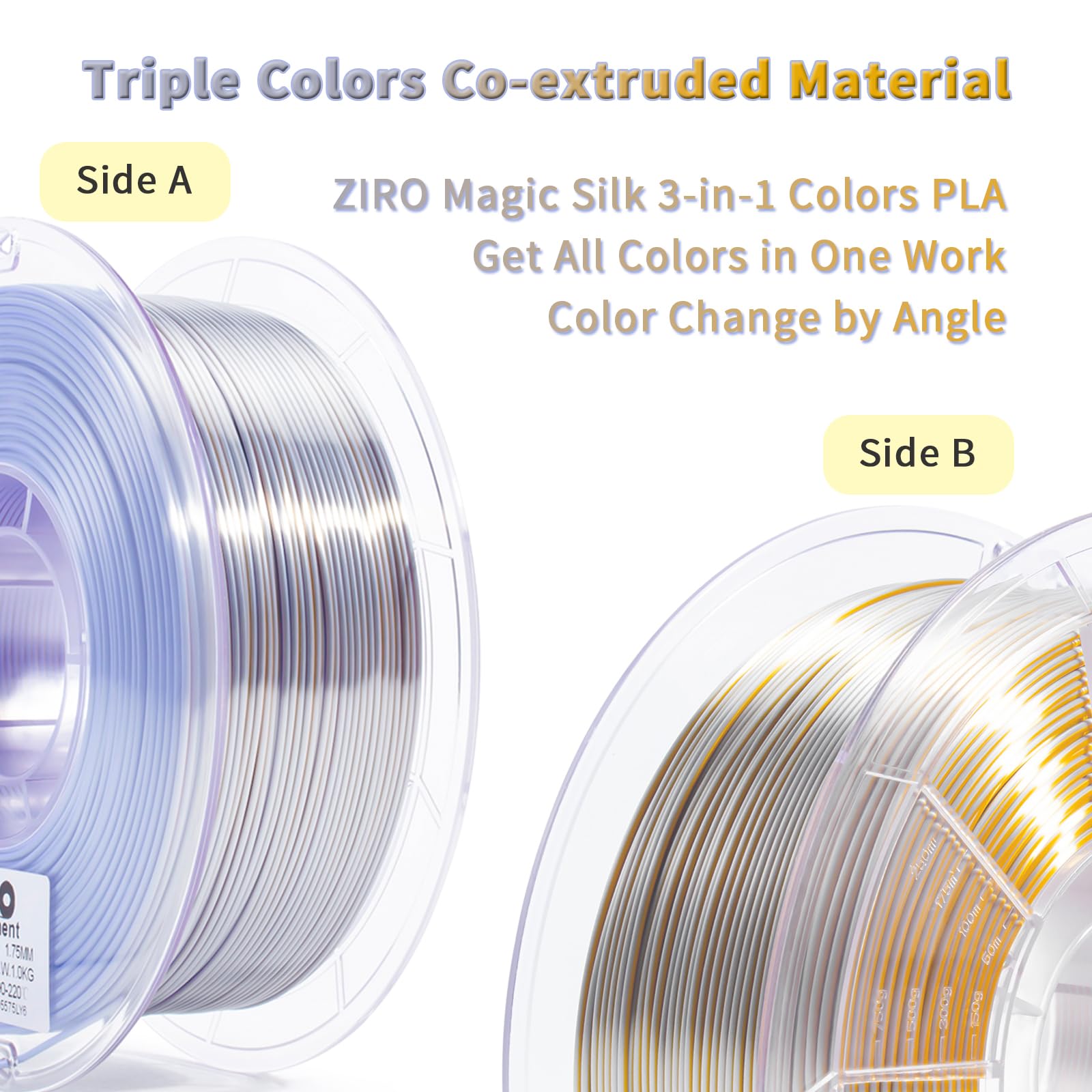 ZIRO Fast Color Change PLA, 1.75mm Color Gradient Filament, Glossy Rainbow PLA Filaments, Fit Most 3D Printer Pen, Shiny Surface 1KG/2.2lbs Spool, Aqua Sky (Silk)