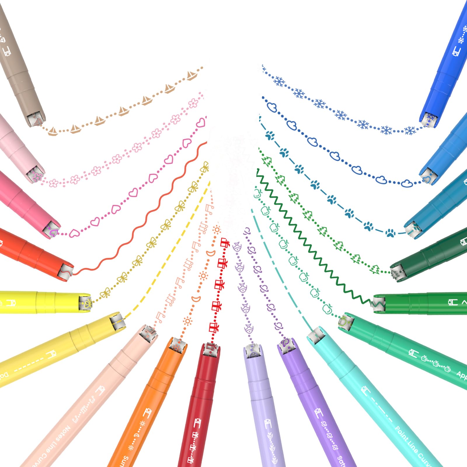AECHY 12Pcs Dual Tip Markers Pens for Note Taking, Curve Highlighter with 10 Different Curv Shapes & 12 Colors Fine Lines, Colored Curve Pen for Students,Planners,Teachers, Scrapbook Supplies