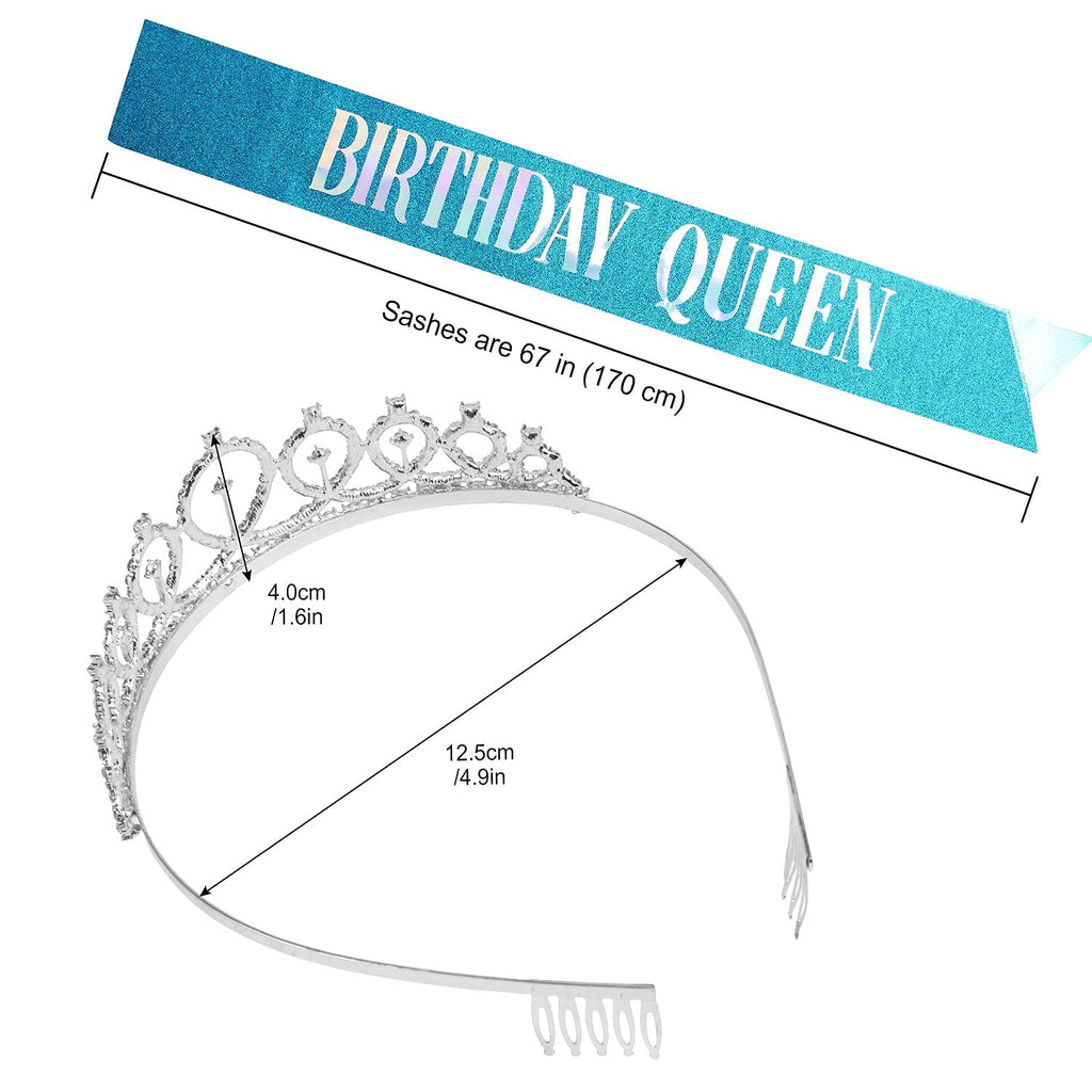 COCIDE Birthday Silver Tiara and Crowns Kit - Silver Tiara, Crown, Sash, Rhinestone Headband, Glitter Sash for Women & Girls Birthday Party Decorations