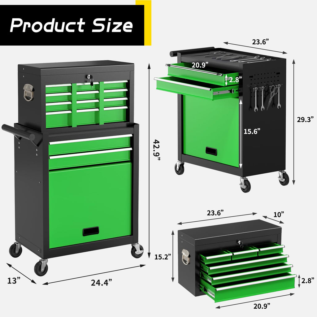 On Shine 8 Drawer Rolling Tool Chest, Large Capacity Rolling Tool Box with Wheels, Locking Mechanical Tool Chest, Portable Tool Box with Sliding Drawers for Garage Workshop and Tool Room (Black)