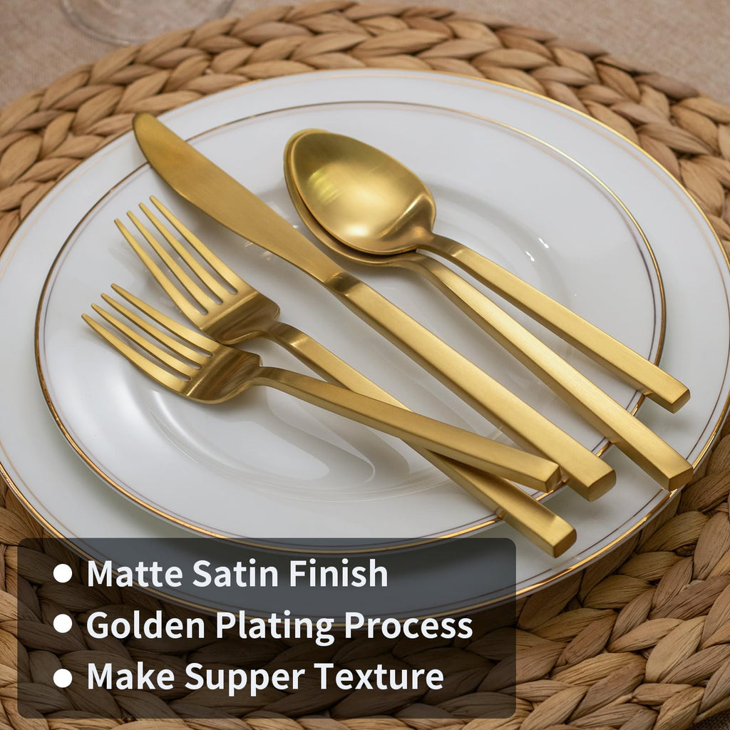 Alata Cube Black 20-Piece Forged Silverware Set Stainless Steel Flatware Set,Service for 4,Matte Satin Polished Cutlery Set,Dishwasher Safe