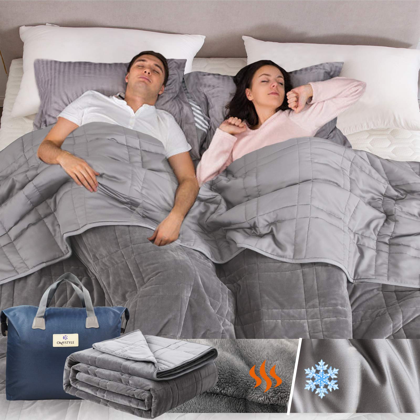 OMYSTYLE Reversible Weighted Blanket 48''x72'' 15lbs for Adults, Warm Short Plush and Cool Tencel Fabric Double-Sided Weighted Blanket for All Season Use - Carry Bag Included
