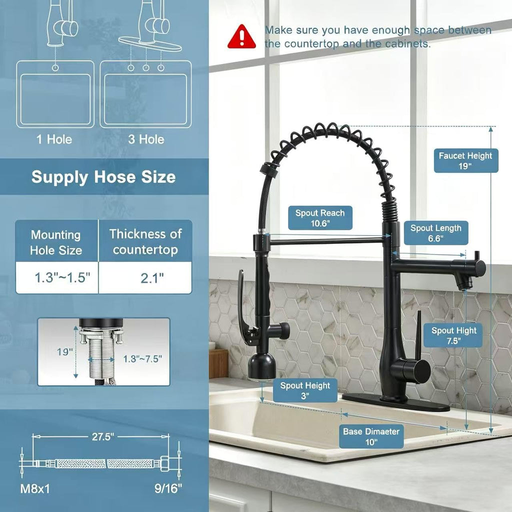 GIMILI Black and Gold Kitchen Faucet with Pull Down Sprayer Single Handle High Pressure Kitchen Sink Faucet Commercial Double-Headed Stainless Steel Kitchen Faucets