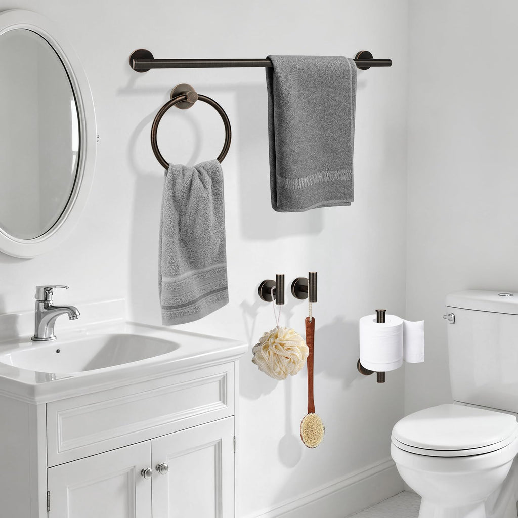 Brushed Gold Bathroom Hardware Accessories Set 5 Piece, Stainless Steel Bath Towel Bar Set 24 Inch,Toilet Paper Holder,Towel Ring Holder,Towel Rack Set,Gold Bathroom Accessories Kit