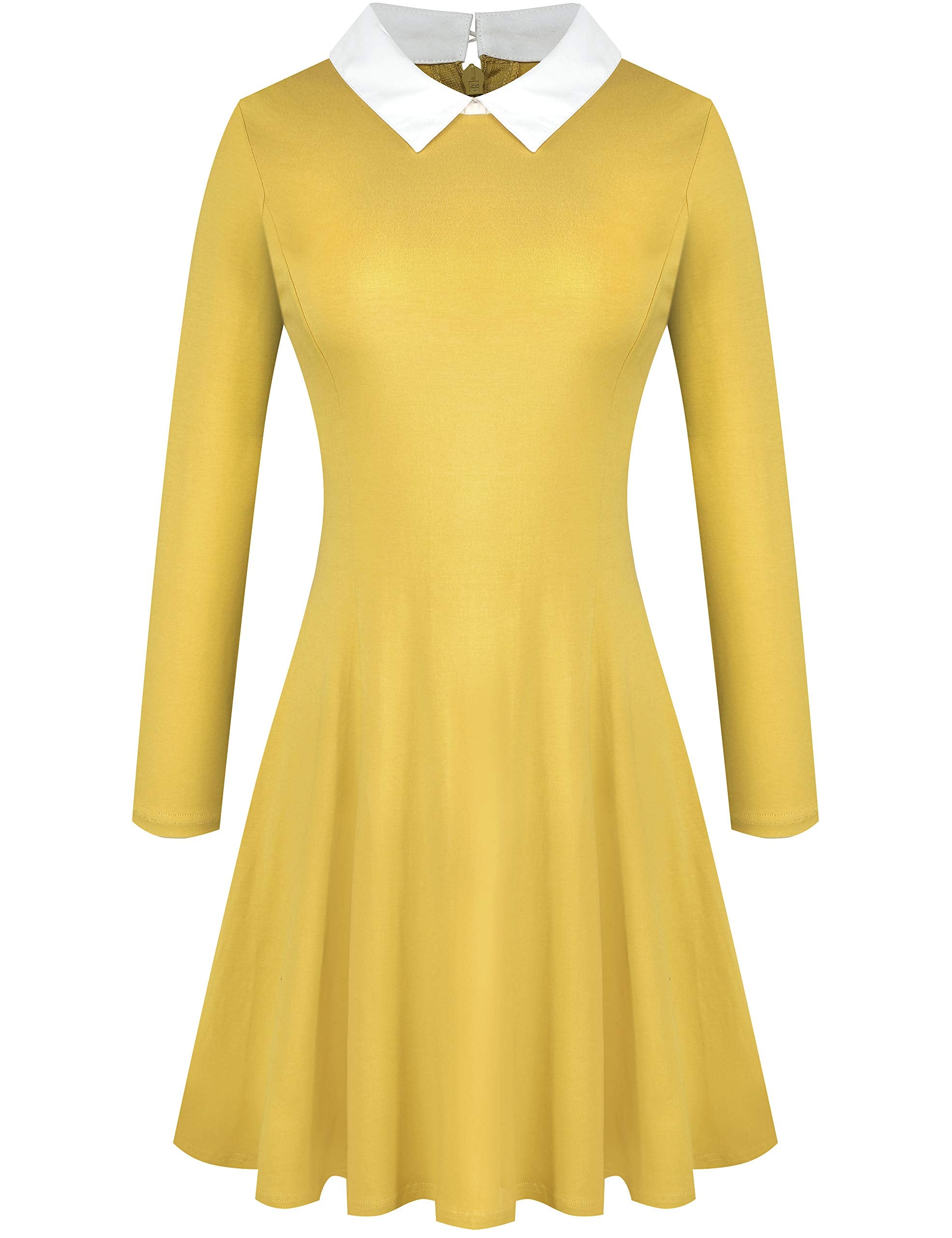 Aphratti Women's Long Sleeve Fall Dresses 2025 Casual Peter Pan Collar A Line Fit and Flare Skater Goth Dress